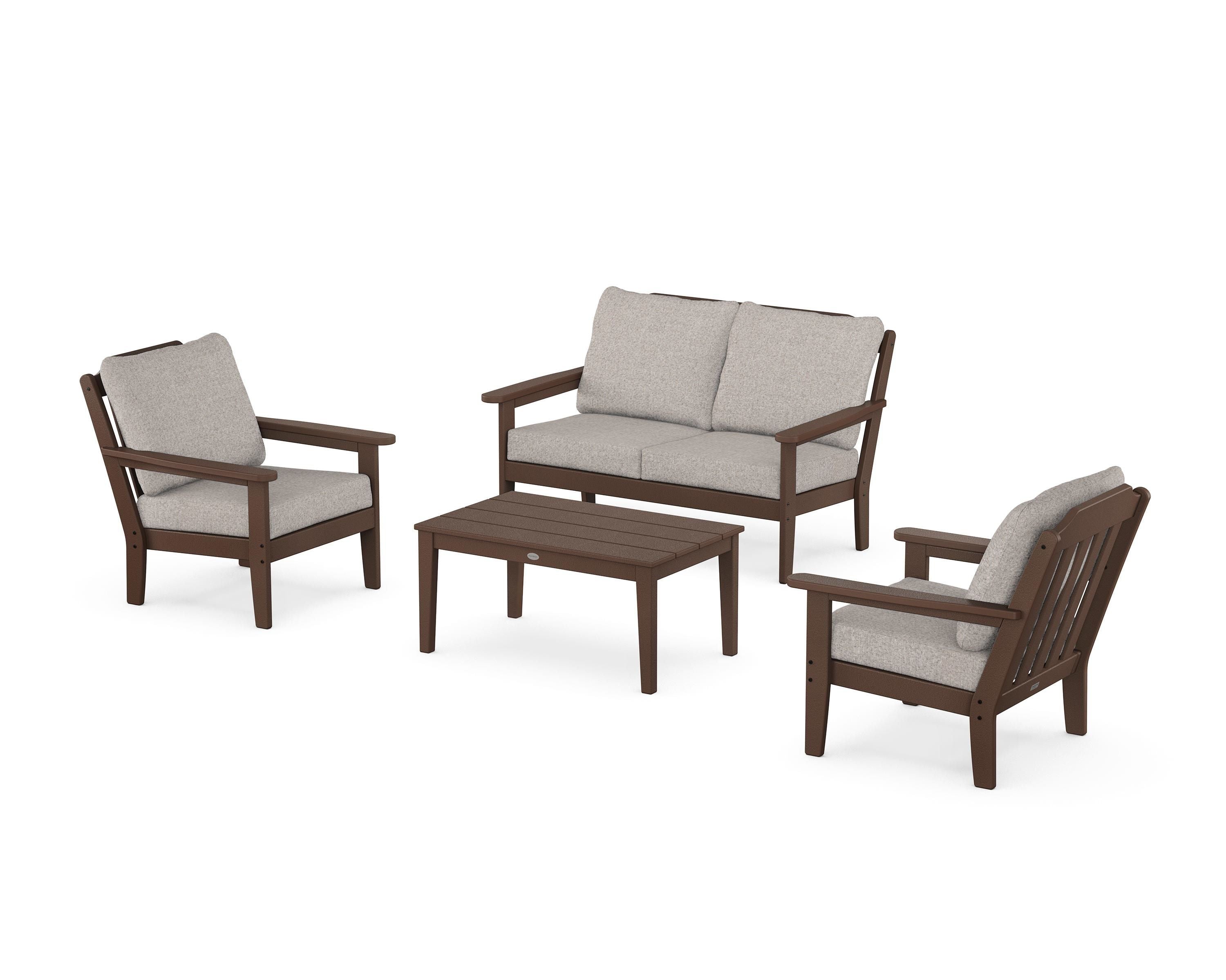 Country Living Cottage 4-Piece Deep Seating Set with Loveseat in Mahogany / Weathered Tweed