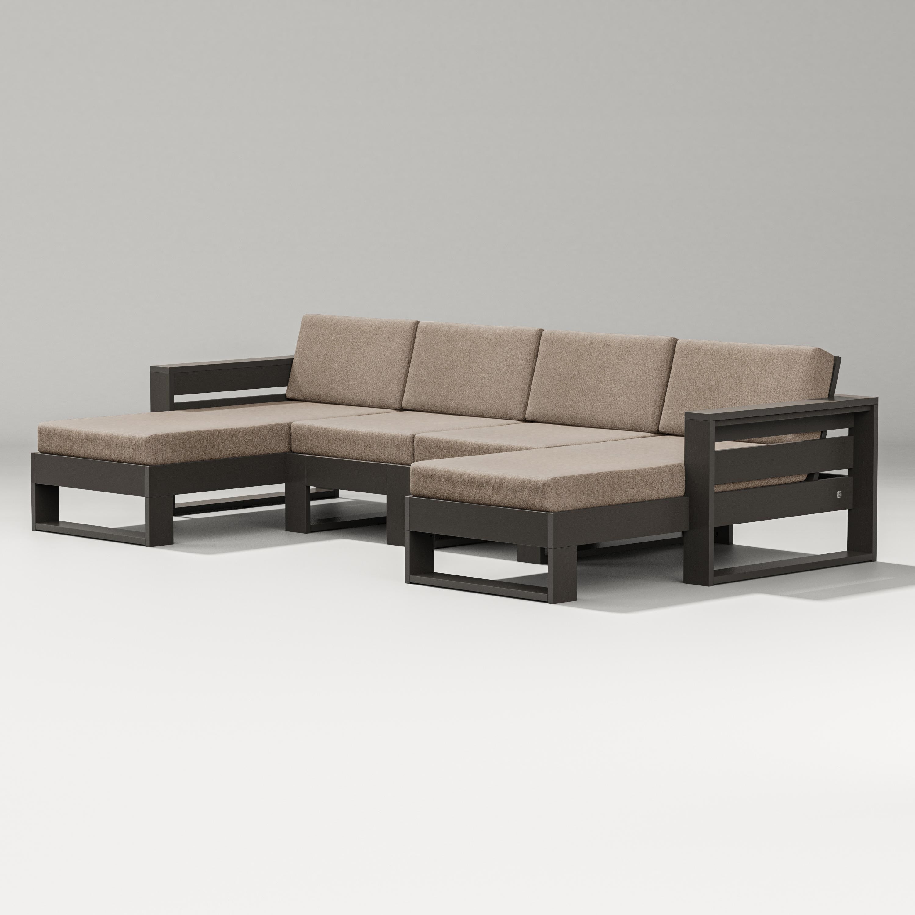 PW Designer Series Latitude Double Chaise Sectional in Vintage Coffee / Spiced Burlap