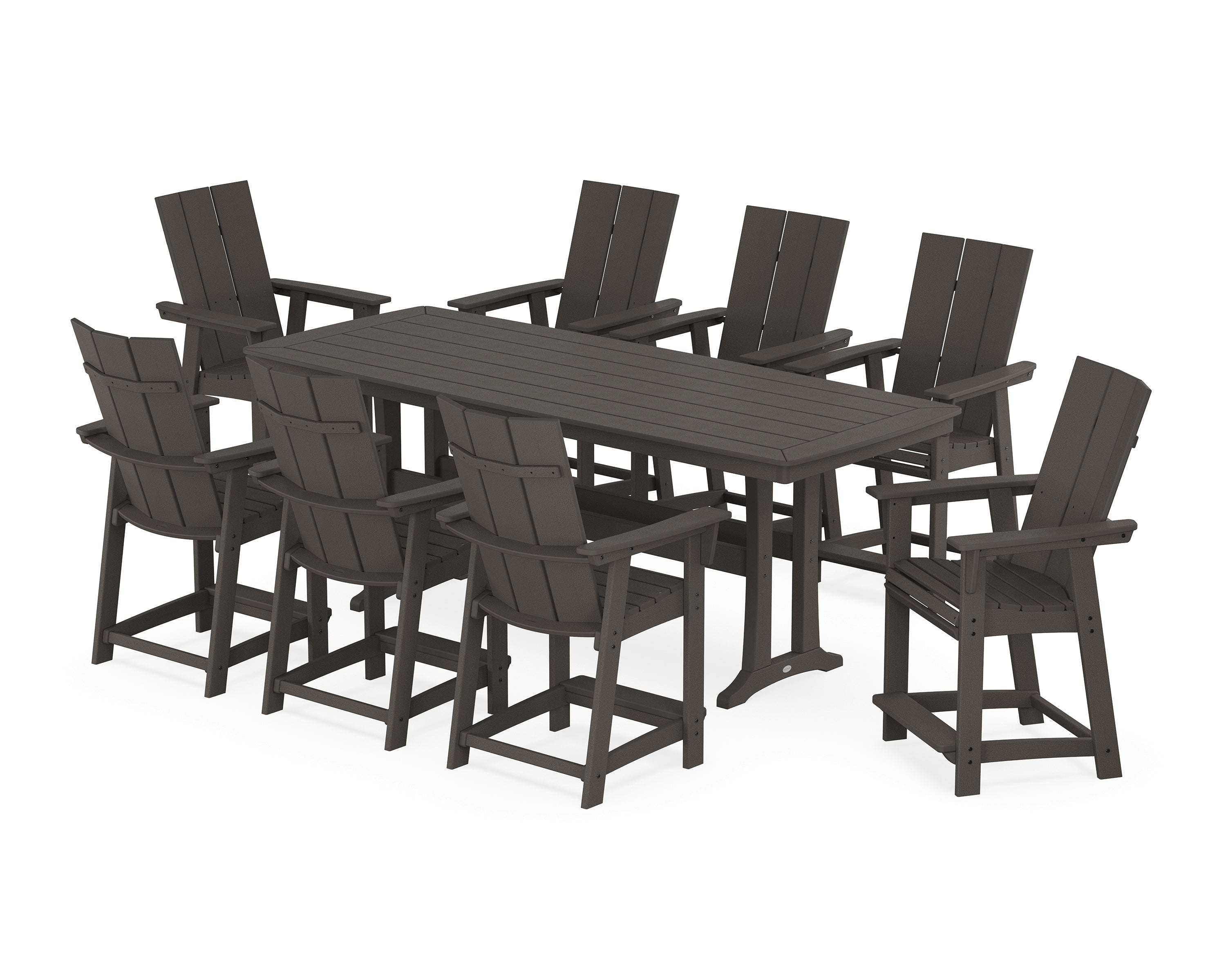 POLYWOOD Modern Curveback Adirondack 9-Piece Counter Set with Trestle Legs in Vintage Coffee