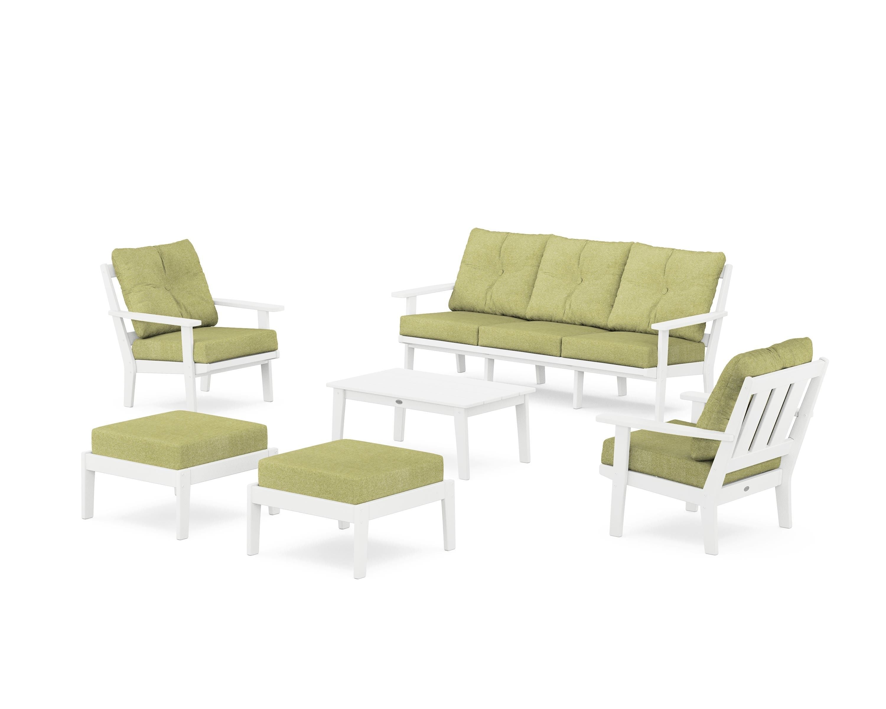 POLYWOOD Oxford 6-Piece Lounge Sofa Set in White / Chartreuse Boucle