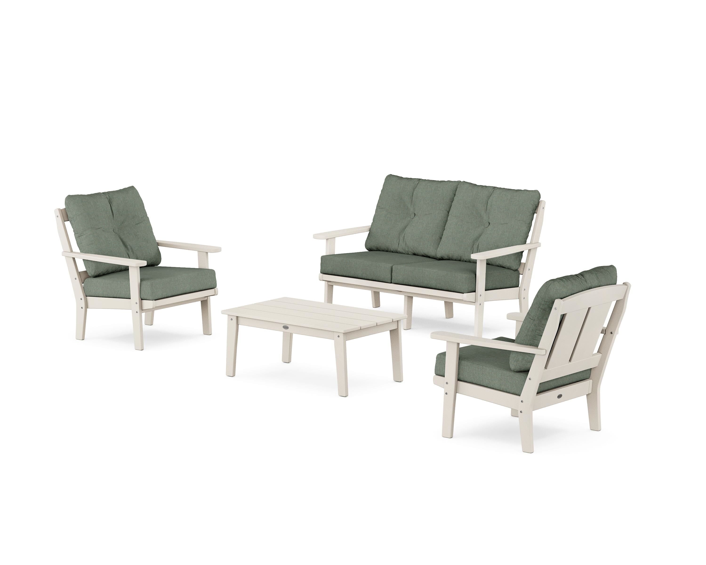 POLYWOOD Mission 4-Piece Deep Seating Set with Loveseat in Sand / Cast Sage
