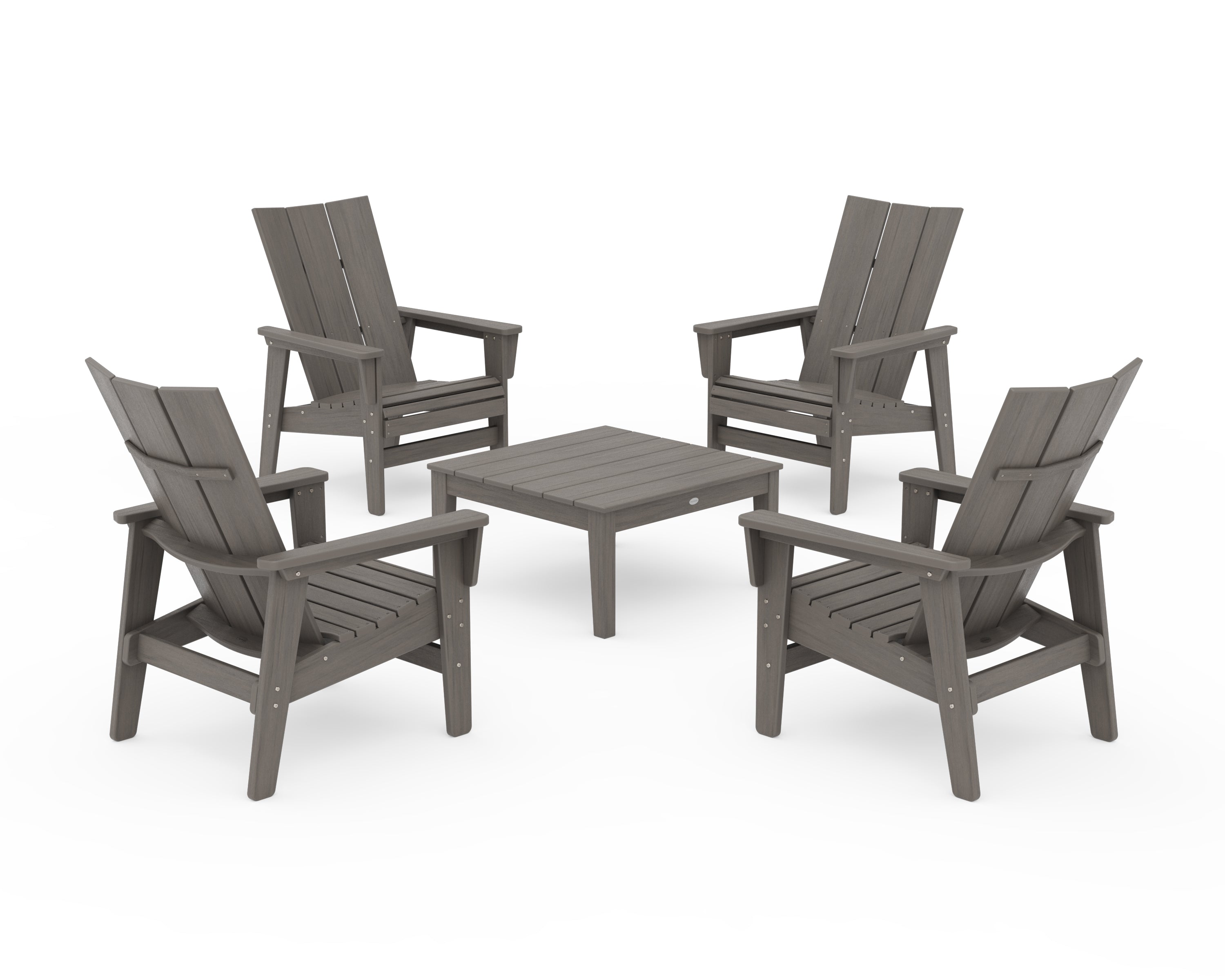 POLYWOOD 5-Piece Modern Grand Upright Adirondack Chair Conversation Group in Driftwood