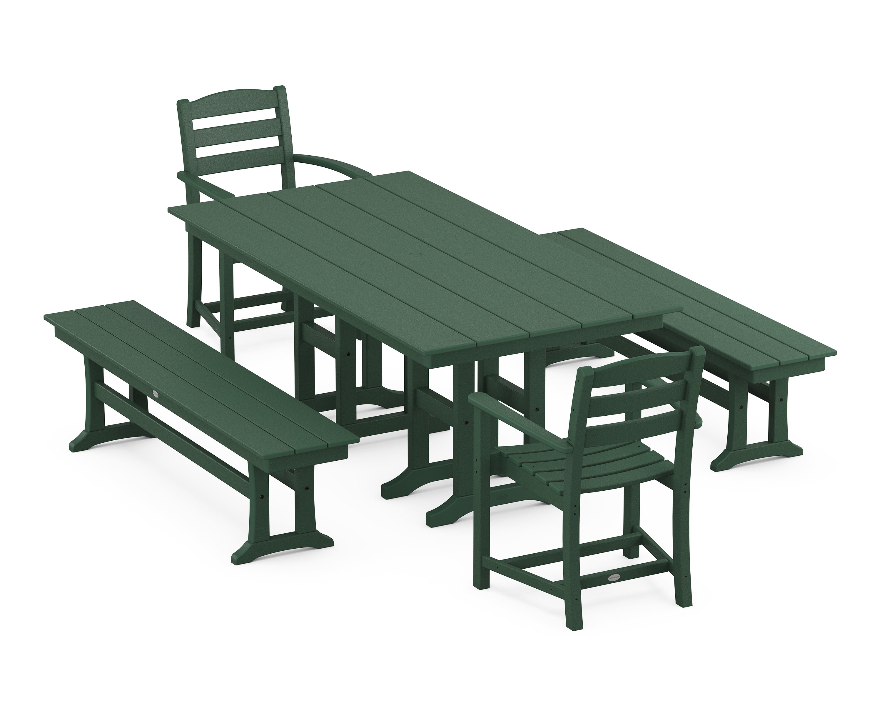 POLYWOOD La Casa Café 5-Piece Farmhouse Dining Set with Benches in Green