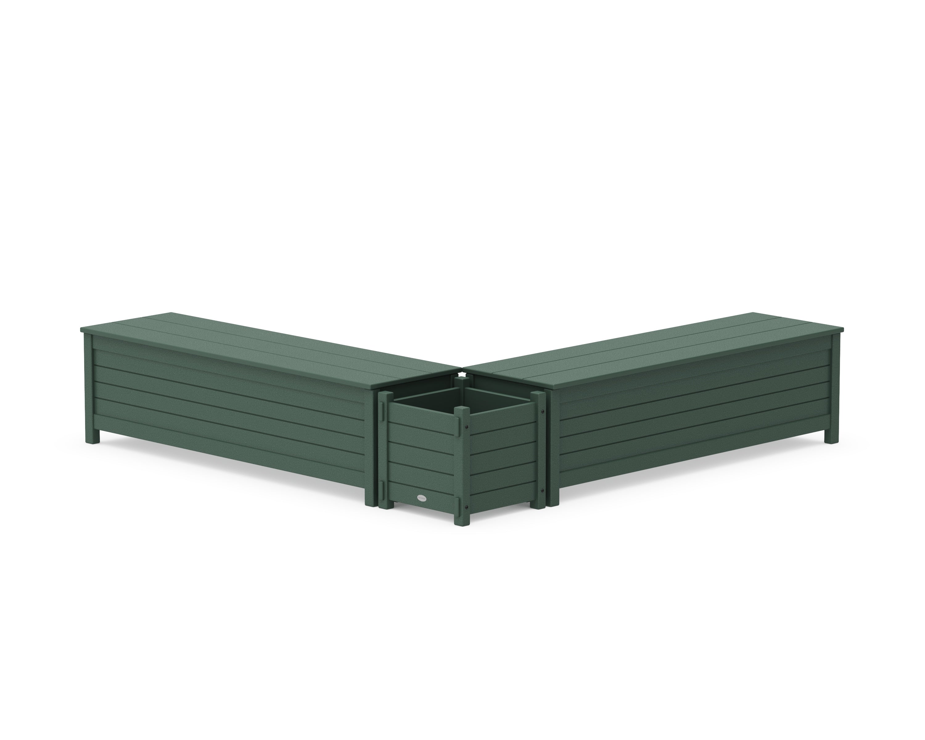 POLYWOOD 60" Nautical L- Shaped Planter Storage Bench Set in Green