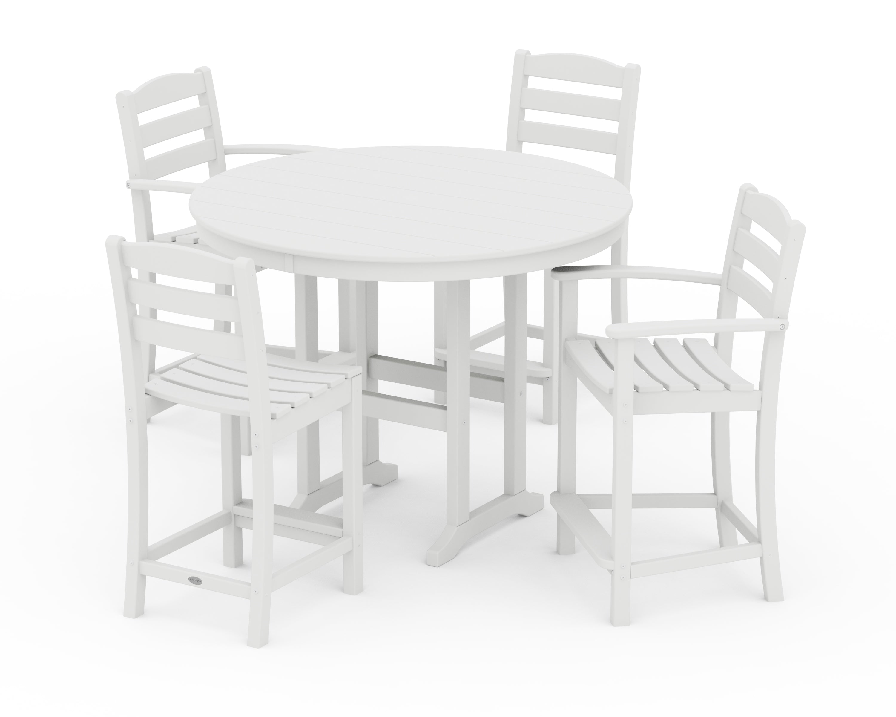 POLYWOOD La Casa Café 5-Piece Round Farmhouse Counter Dining Set in White