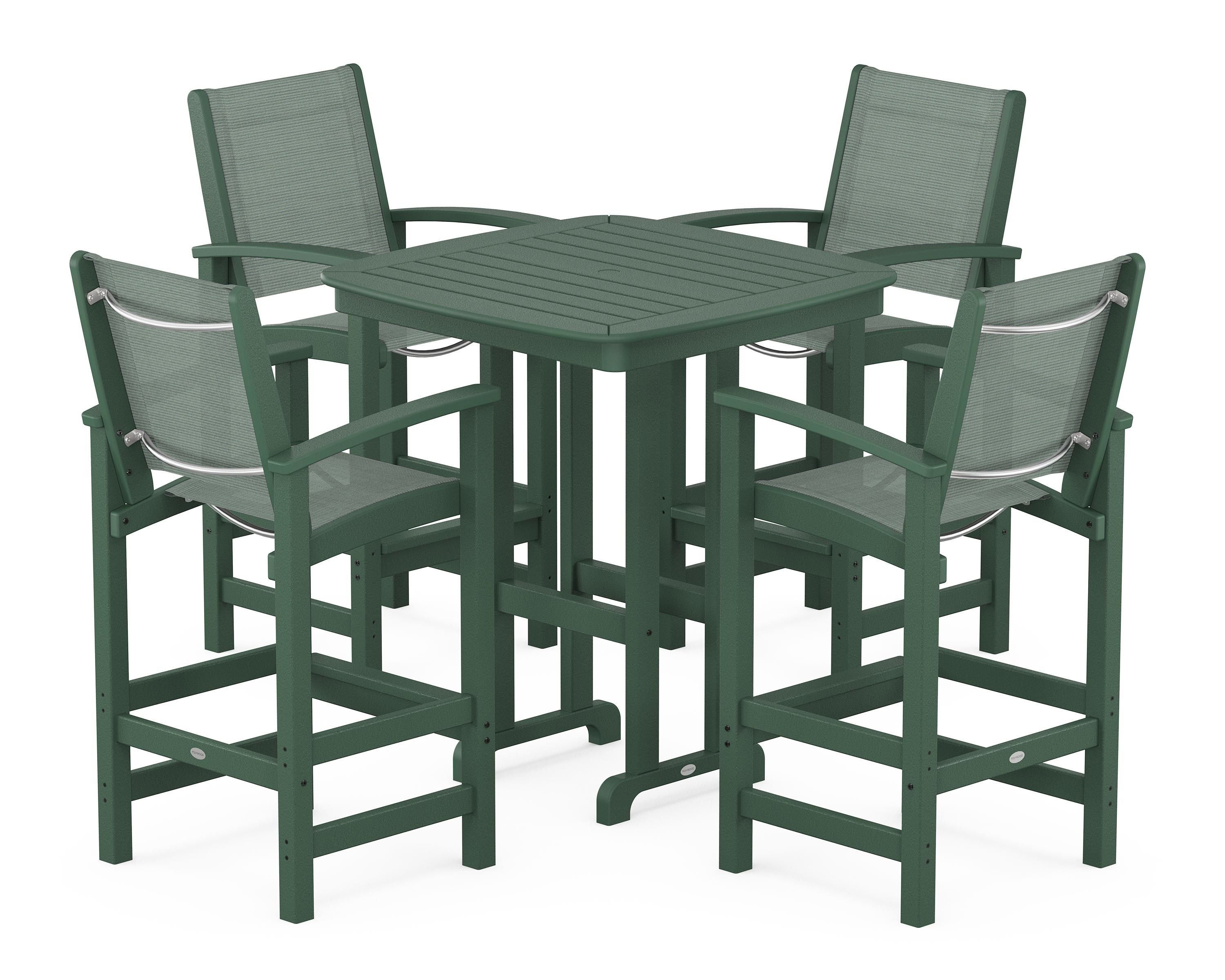 POLYWOOD Coastal 5-Piece Bar Set in Green / Dupioni Sea Mist Sling