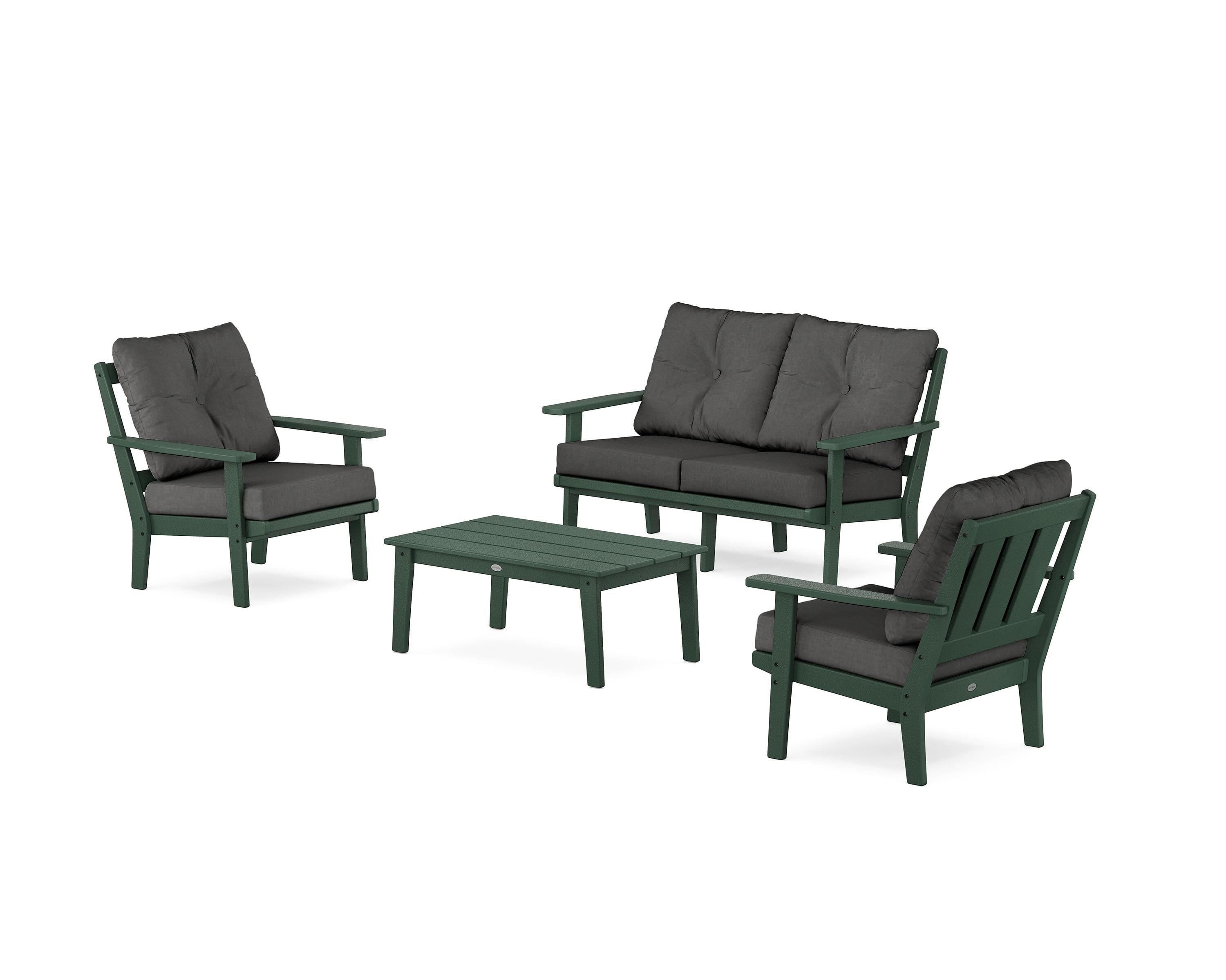 POLYWOOD Oxford 4-Piece Deep Seating Set with Loveseat in Green / Spectrum Carbon