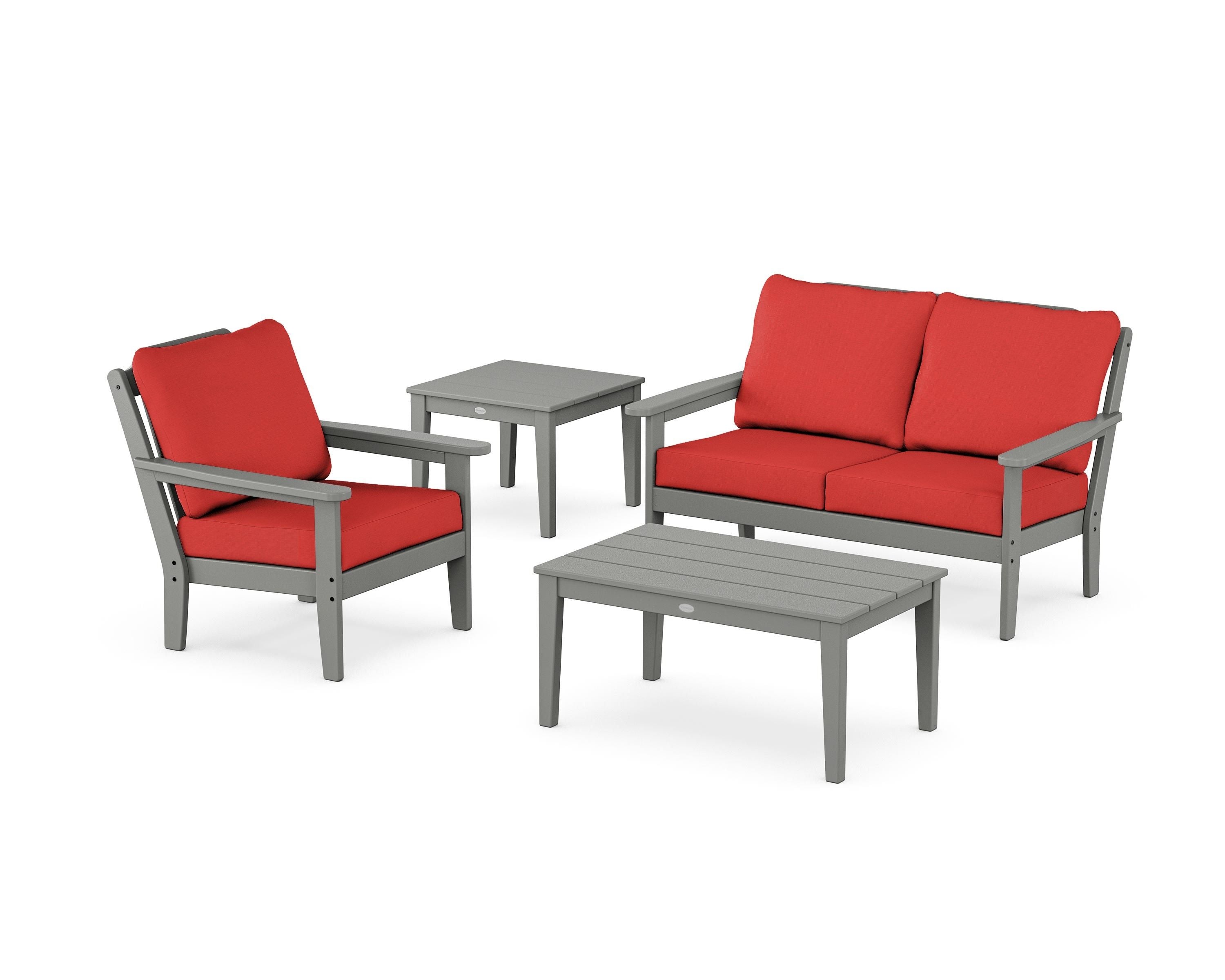 Country Living Wovendale 4-Piece Deep Seating Set in Slate Grey / Crimson Linen