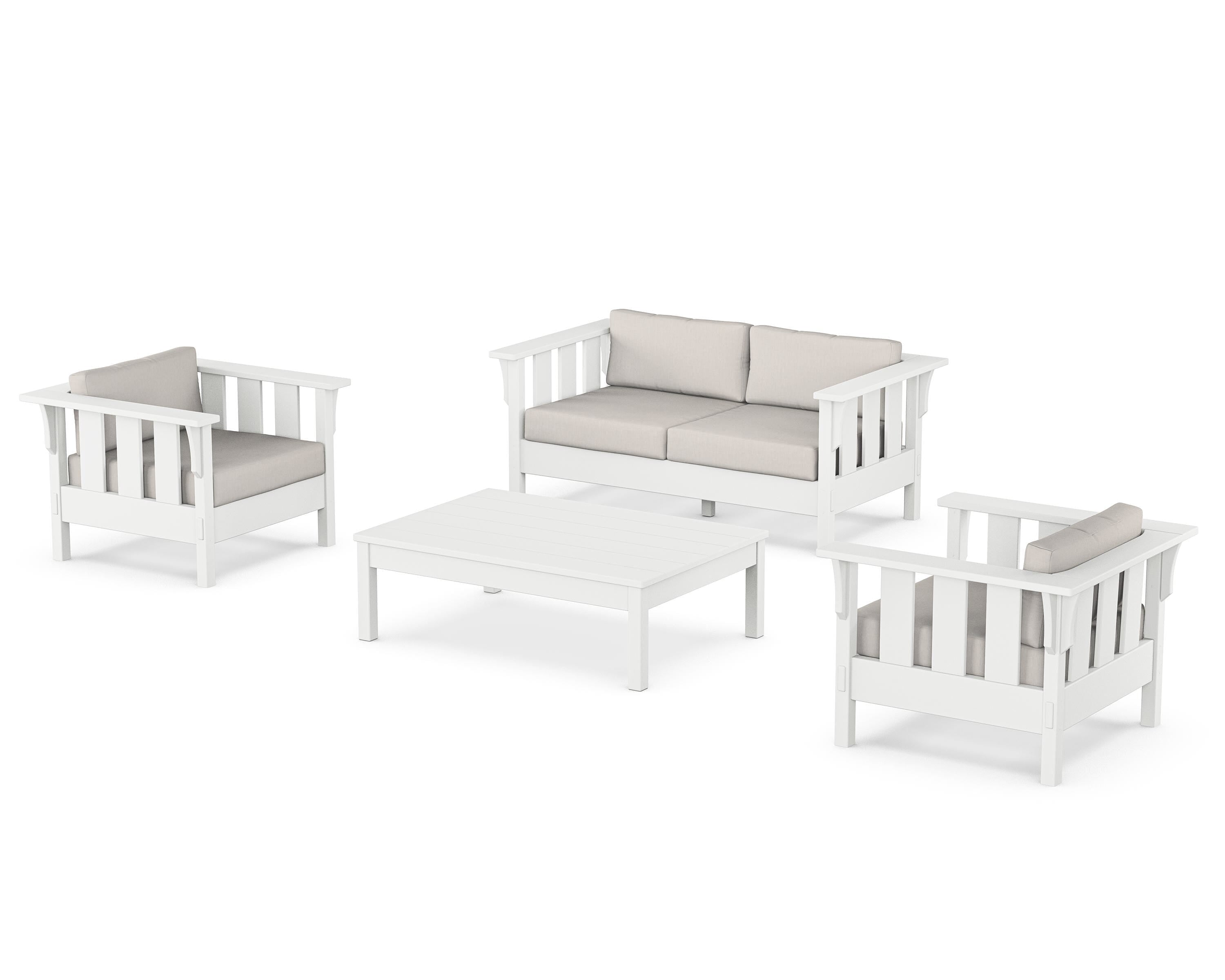 Martha Stewart by POLYWOOD Acadia 4-Piece Deep Seating Set with Loveseat in White / Cast Ash