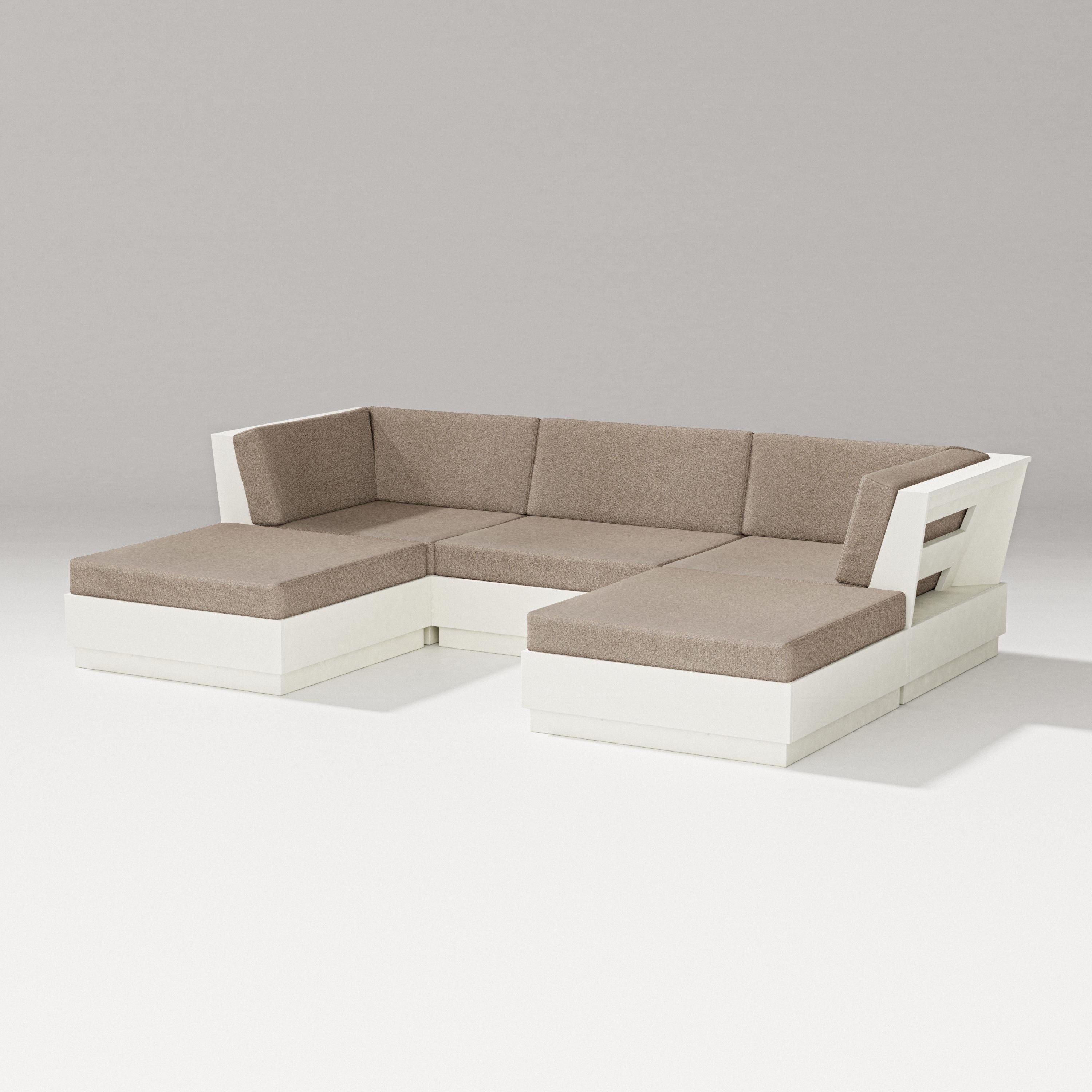 PW Designer Series Elevate Double Chaise Sectional in Vintage White / Spiced Burlap