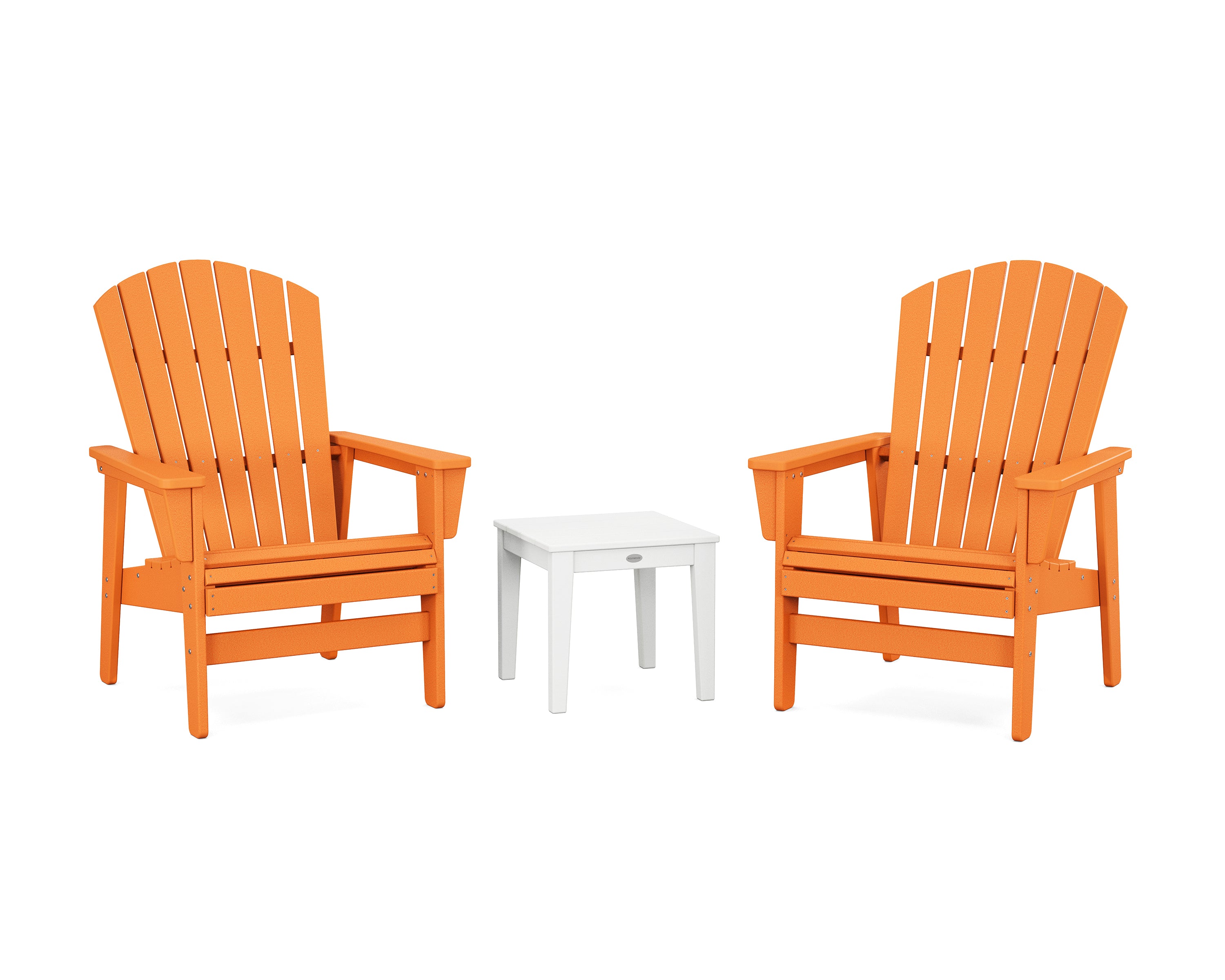 POLYWOOD 3-Piece Nautical Grand Upright Adirondack Set in Tangerine / White