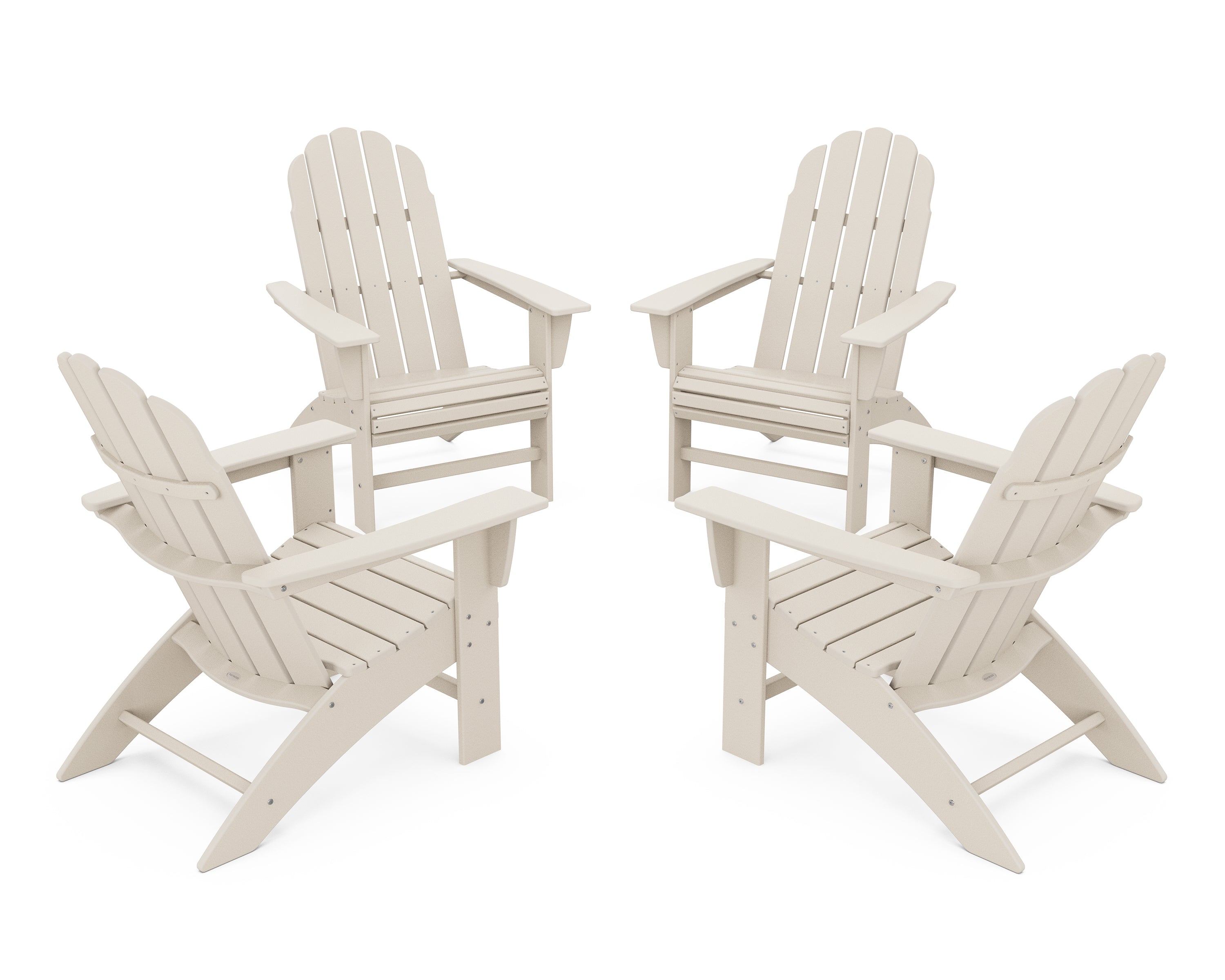 POLYWOOD 4-Piece Vineyard Curveback Adirondack Chair Conversation Set in Sand