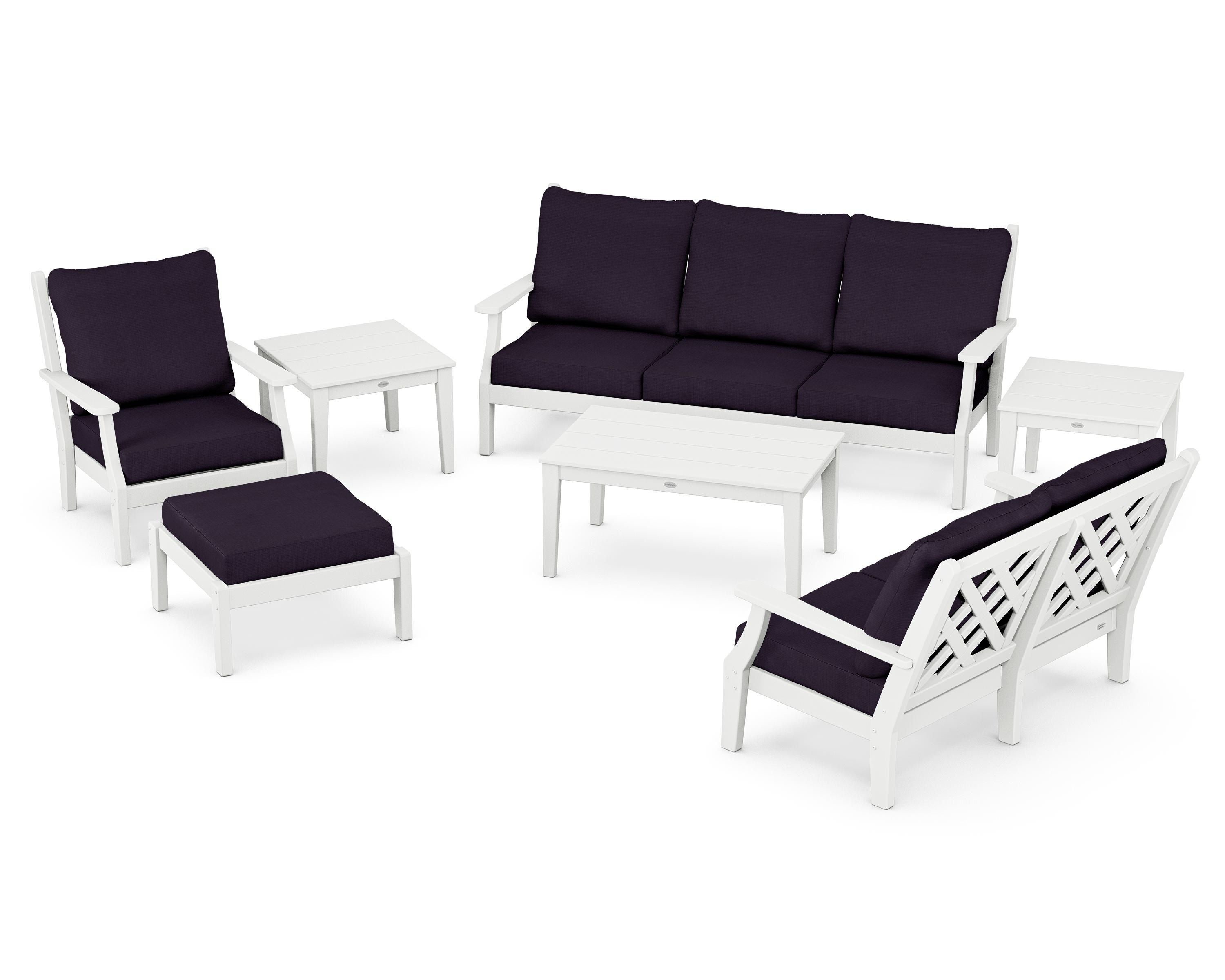 Country Living Wovendale 7-Piece Deep Seating Set in White / Navy Linen