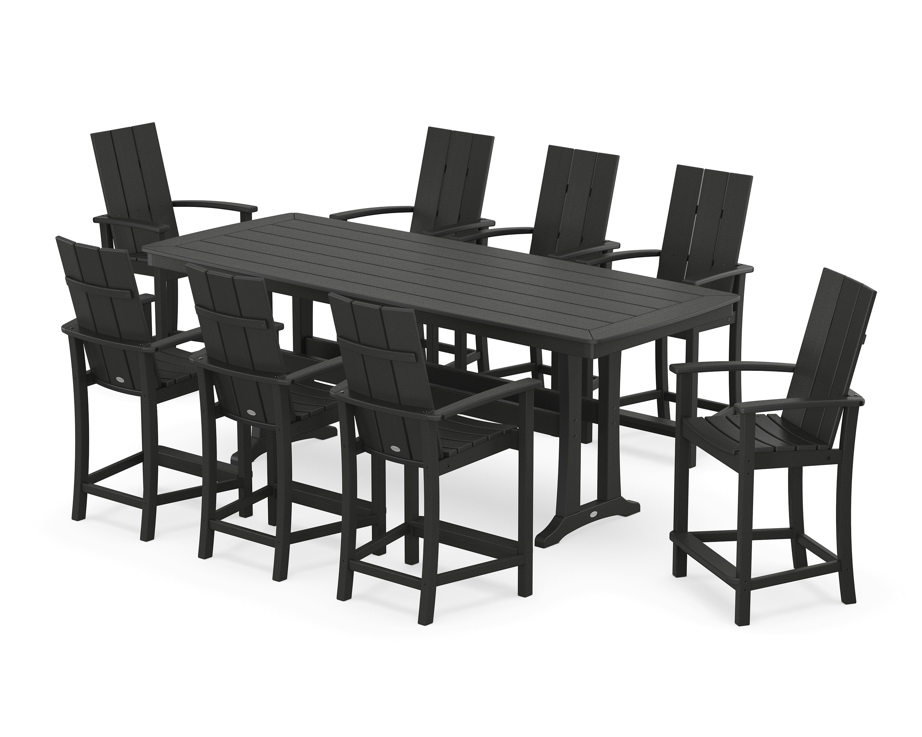POLYWOOD Modern Adirondack 9-Piece Counter Set with Trestle Legs in Black
