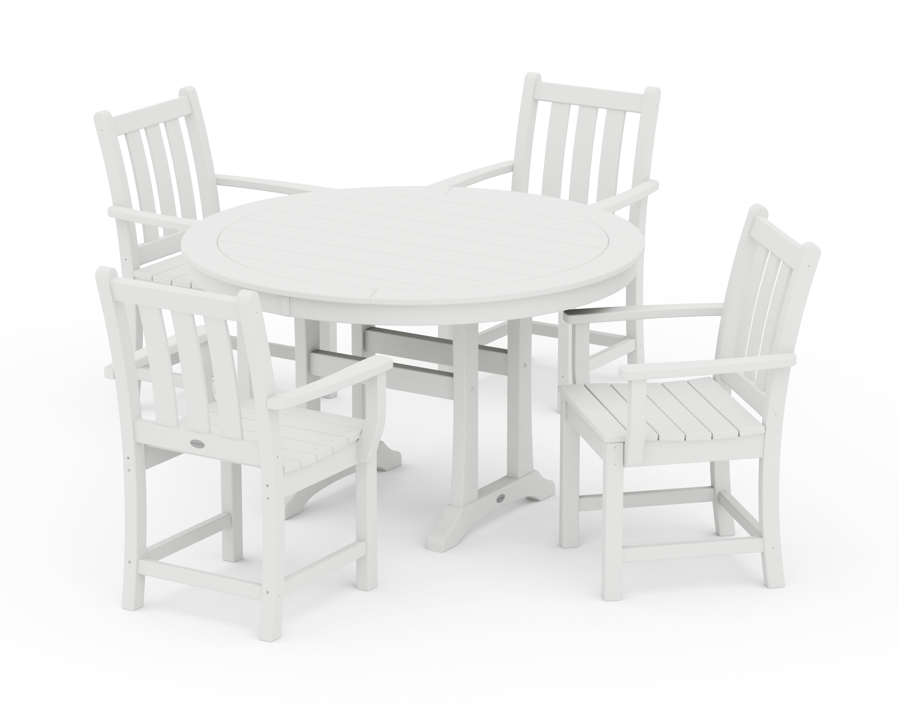 POLYWOOD Traditional Garden 5-Piece Round Dining Set with Trestle Legs in White