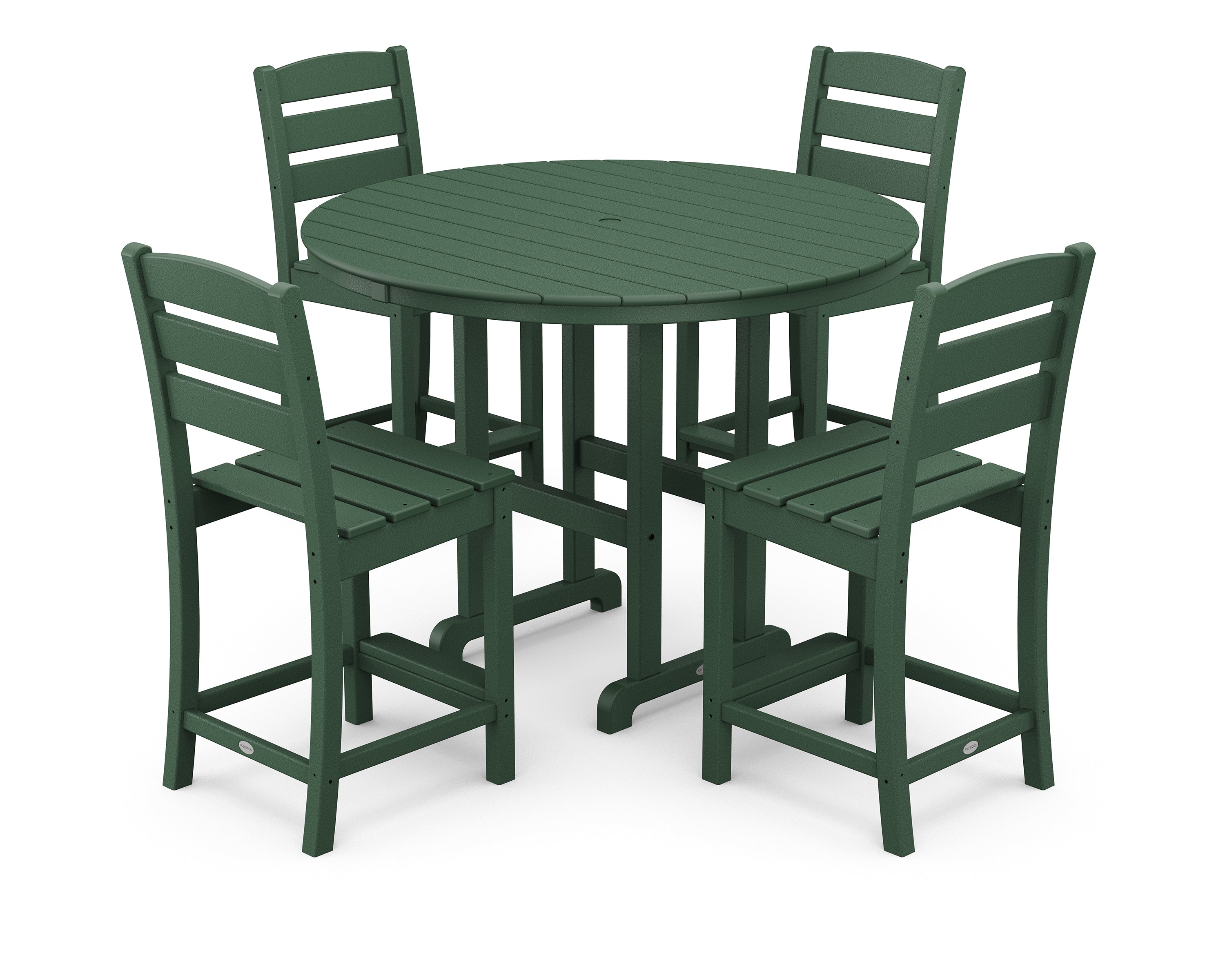 POLYWOOD® Lakeside 5-Piece Farmhouse Round Side Chair Counter Set in Green