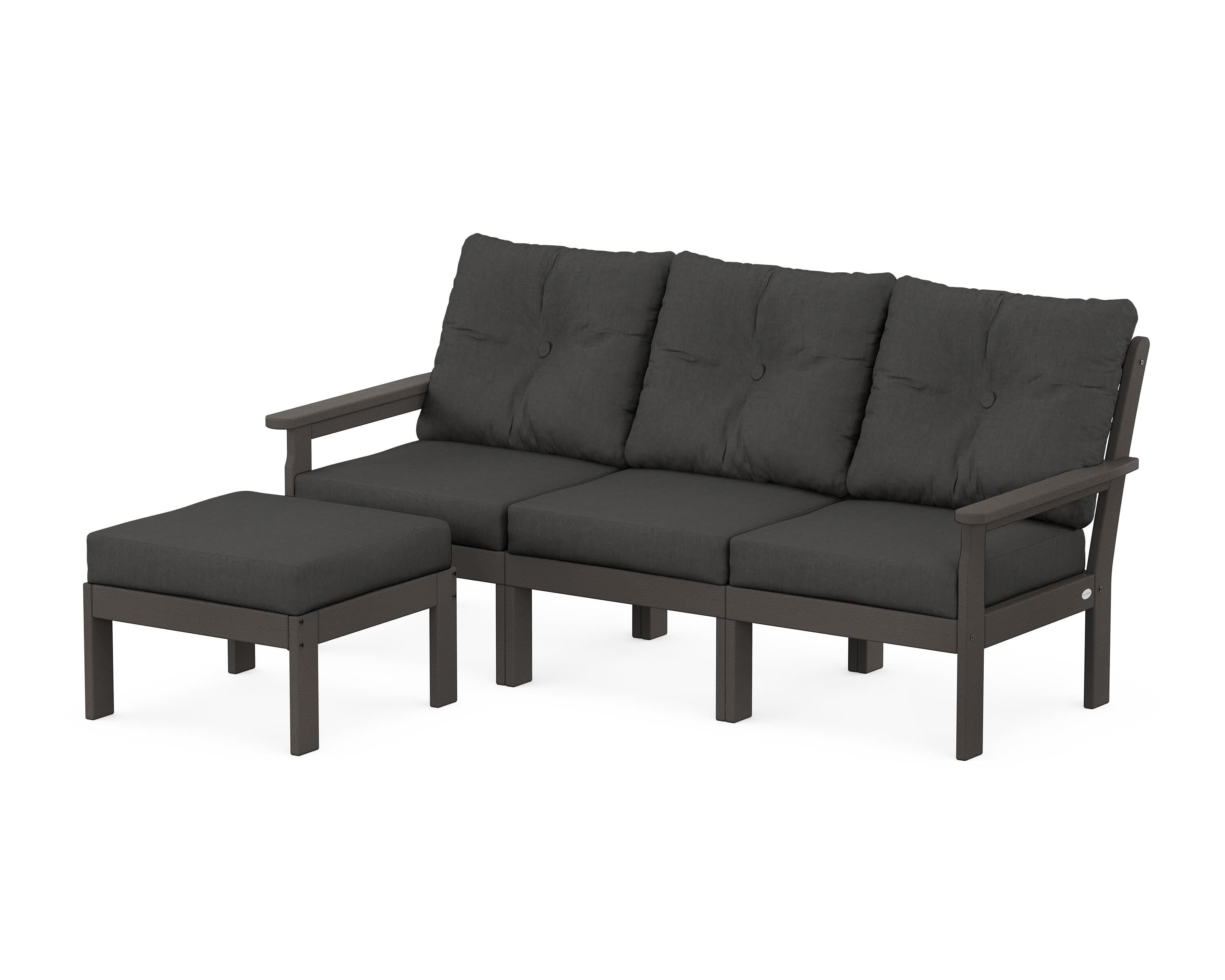 POLYWOOD Vineyard 4-Piece Sectional with Ottoman in Vintage Coffee / Spectrum Carbon