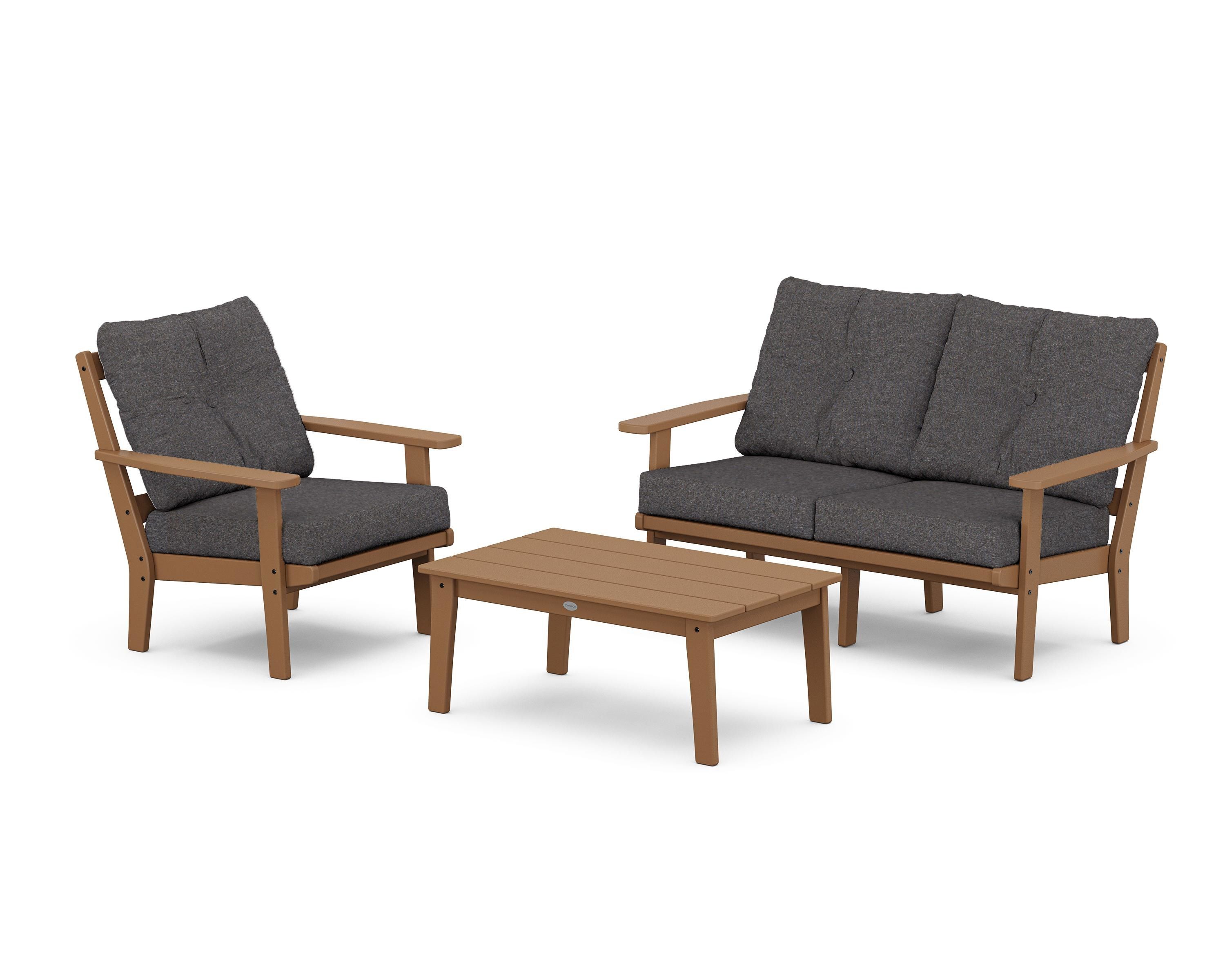 POLYWOOD Prairie 3-Piece Deep Seating Set with Loveseat in Teak / Ash Charcoal