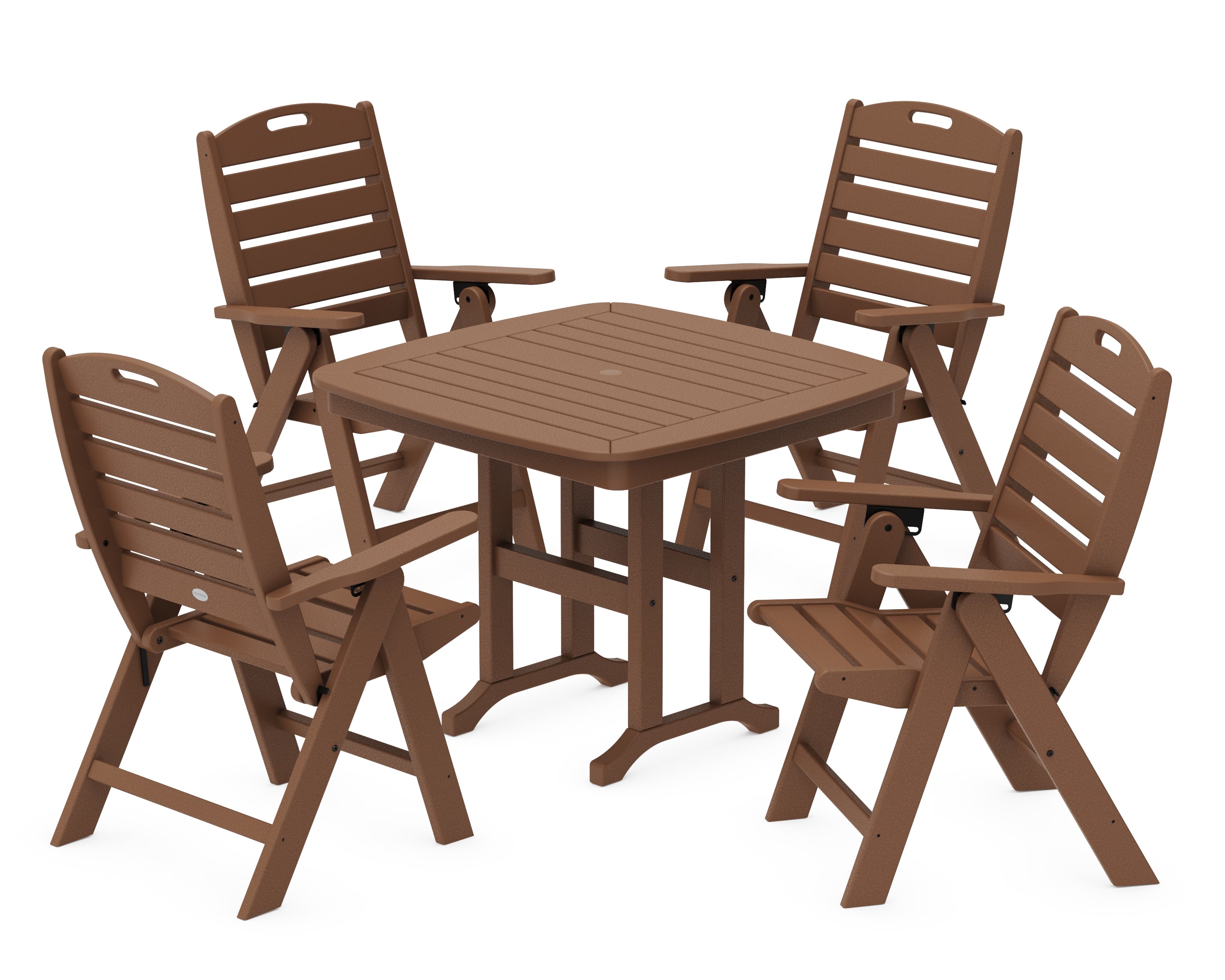POLYWOOD Nautical Folding Highback Chair 5-Piece Dining Set in Teak