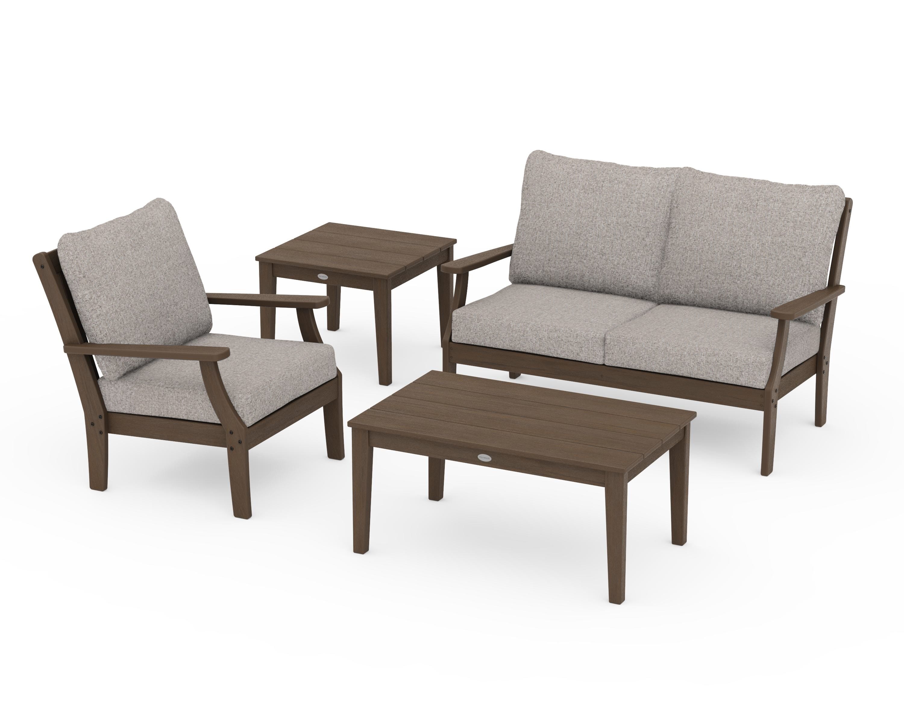 POLYWOOD Braxton 4-Piece Deep Seating Set in Kona / Weathered Tweed