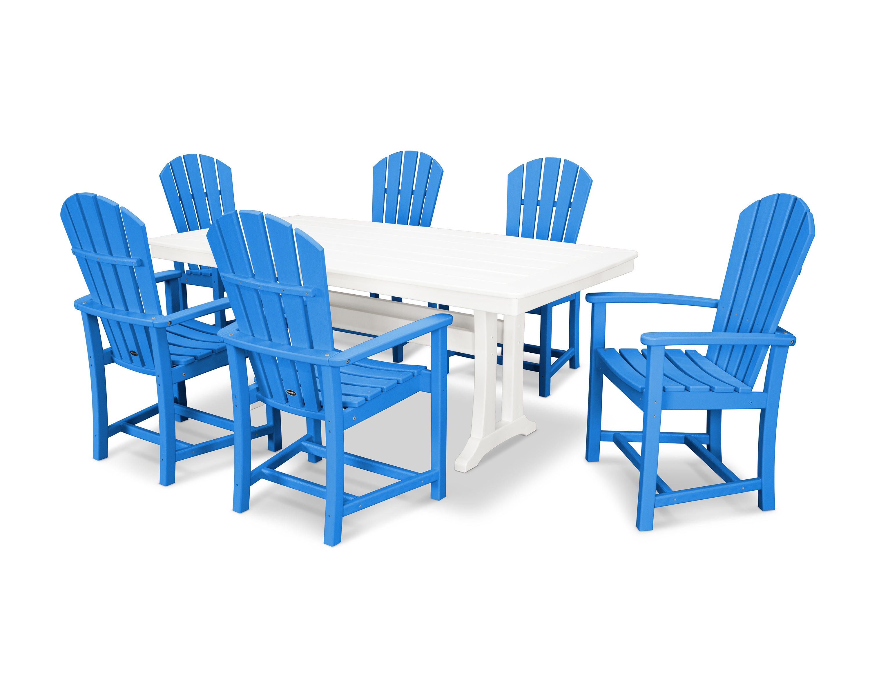 POLYWOOD Palm Coast 7-Piece Dining Set with Trestle Legs in Pacific Blue / White