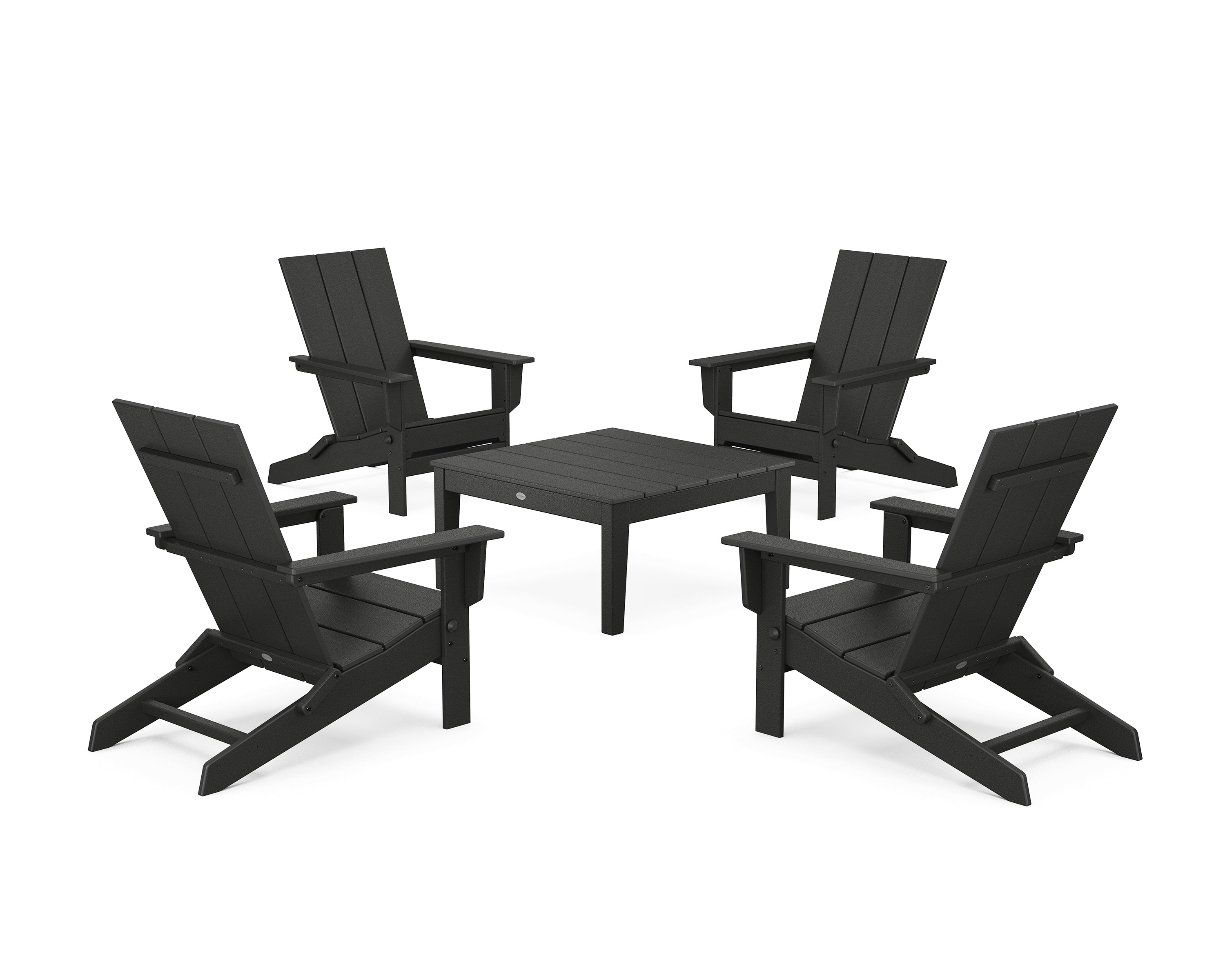 POLYWOOD 5-Piece Modern Studio Folding Adirondack Chair Conversation Group in Black
