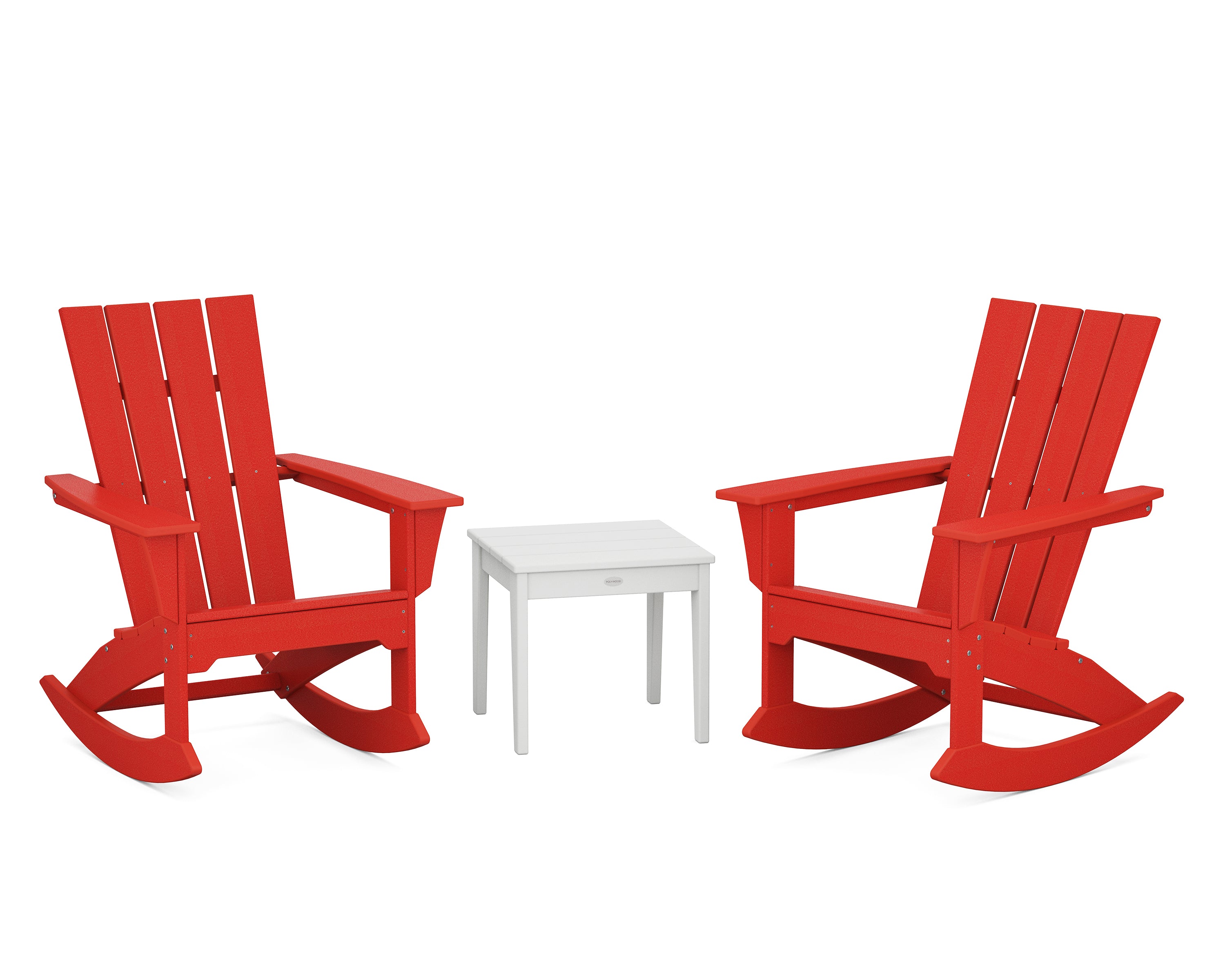 POLYWOOD® Quattro 3-Piece Rocker Set in Sunset Red / White