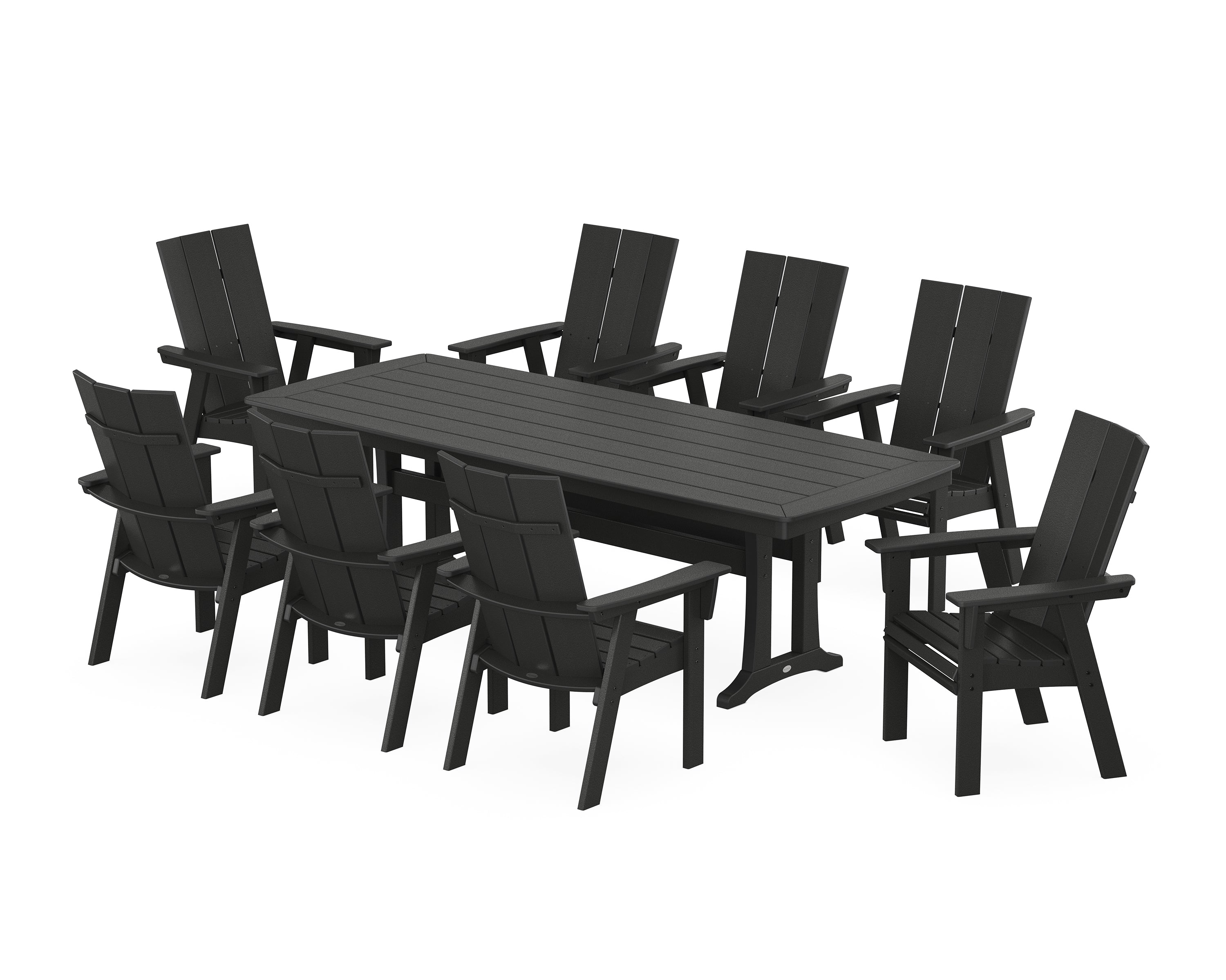 POLYWOOD® Modern Curveback Adirondack 9-Piece Dining Set with Trestle Legs in Black