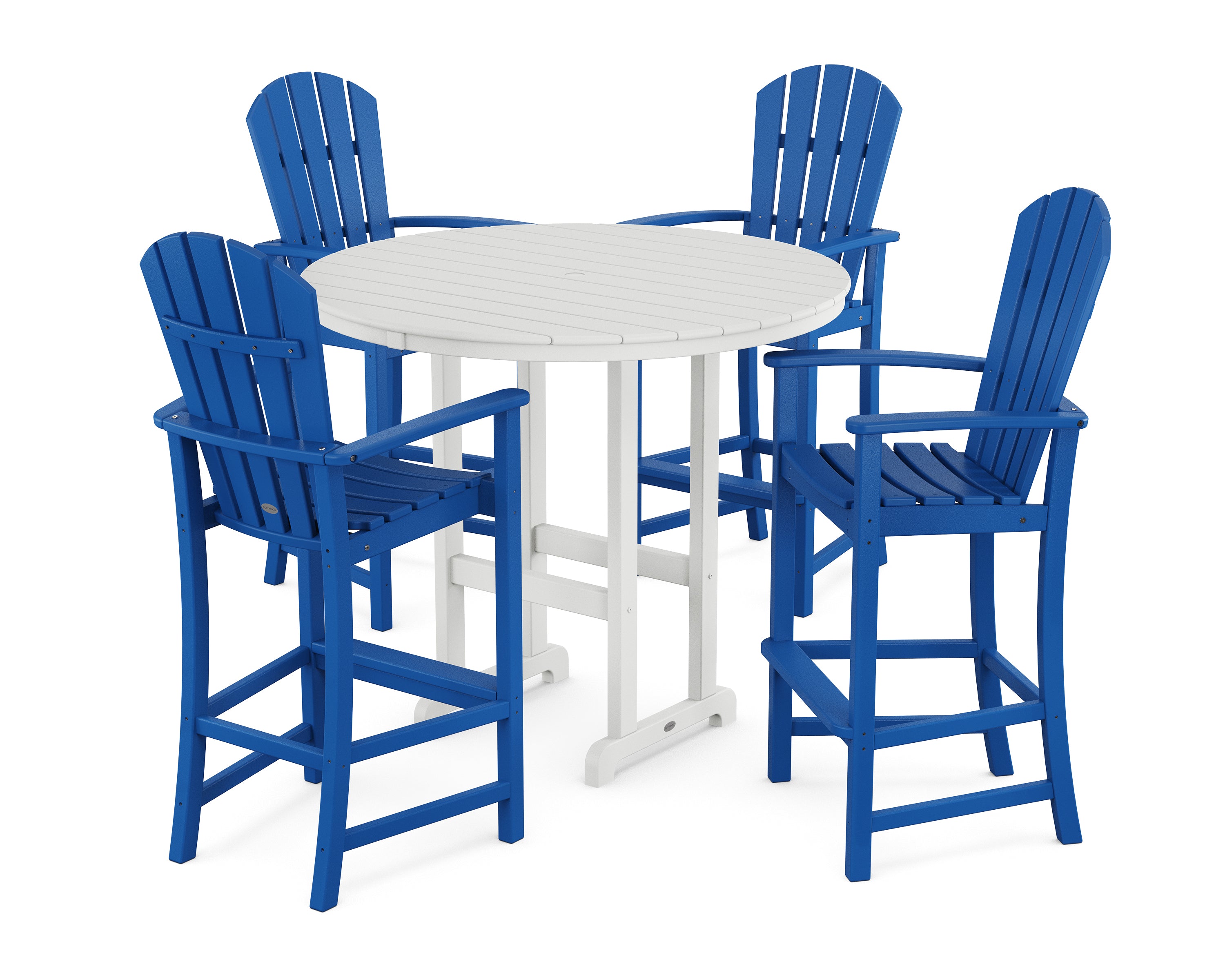 POLYWOOD® Palm Coast 5-Piece Round Farmhouse Bar Set in Pacific Blue / White