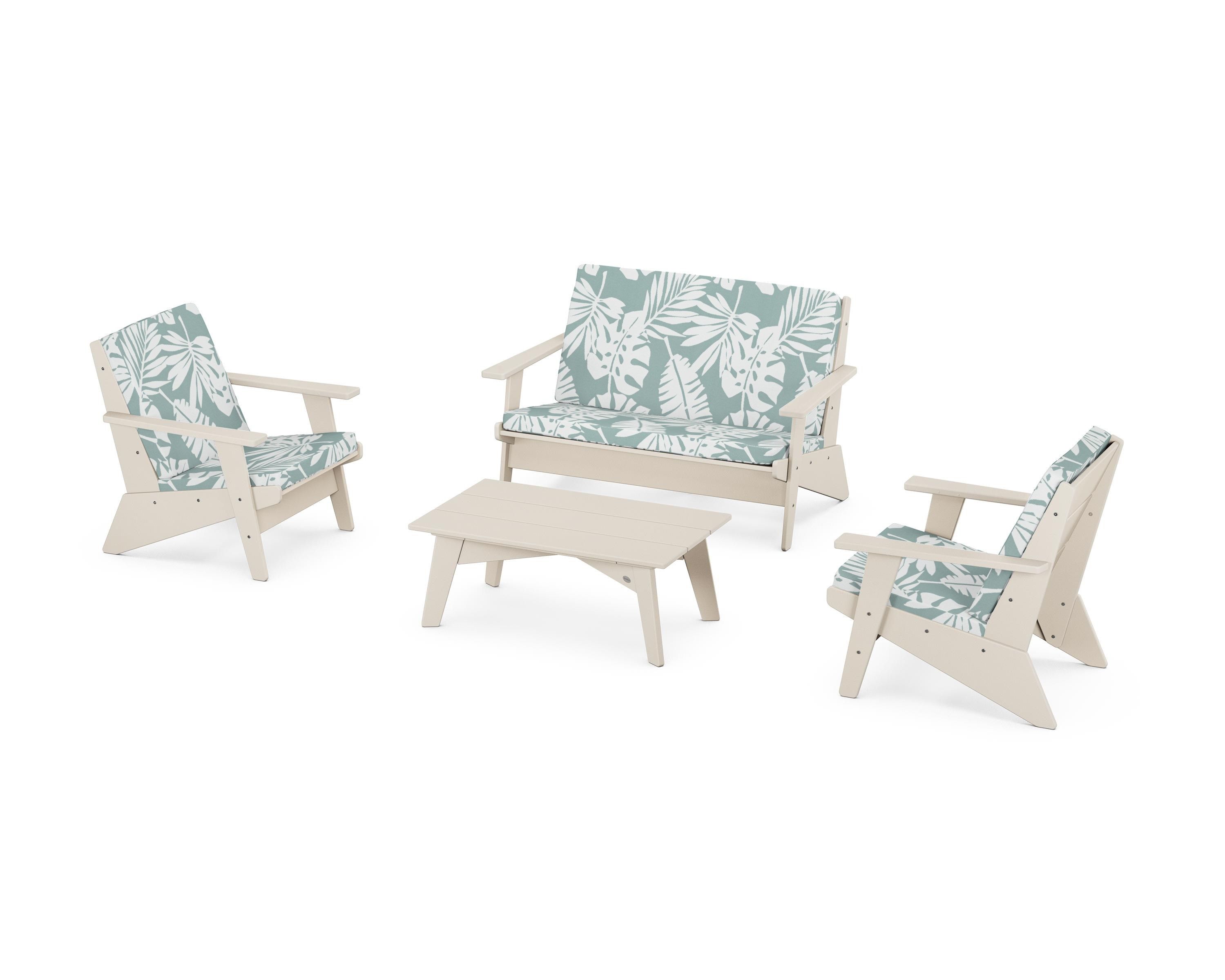 POLYWOOD Riviera Modern Lounge 4-Piece Set in Sand / Leaf Glacier Spa