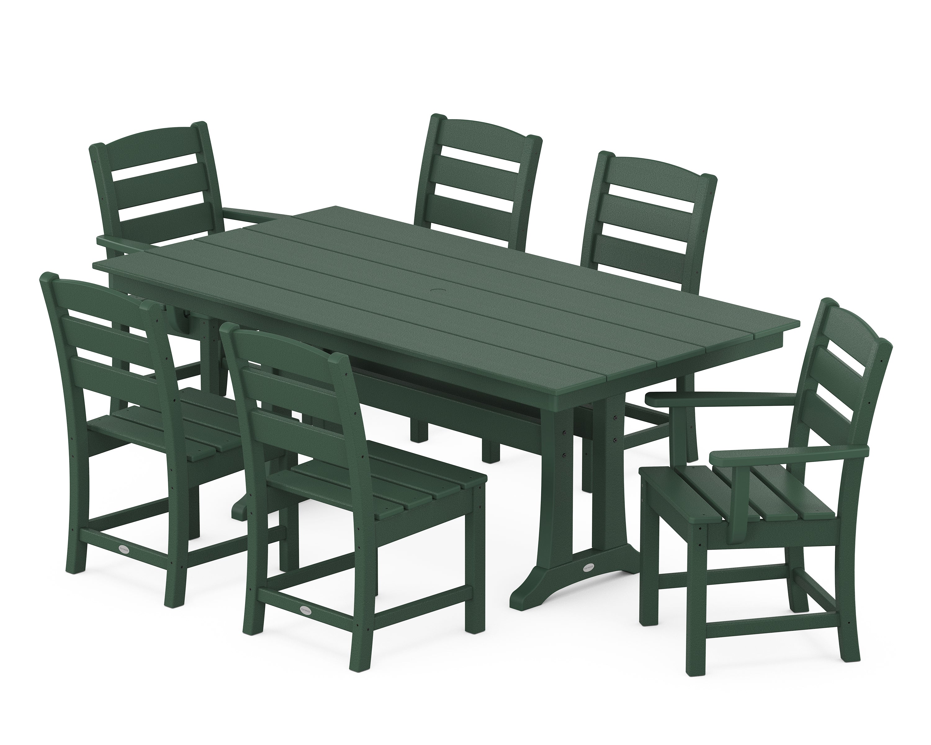POLYWOOD Lakeside 7-Piece Farmhouse Dining Set with Trestle Legs in Green