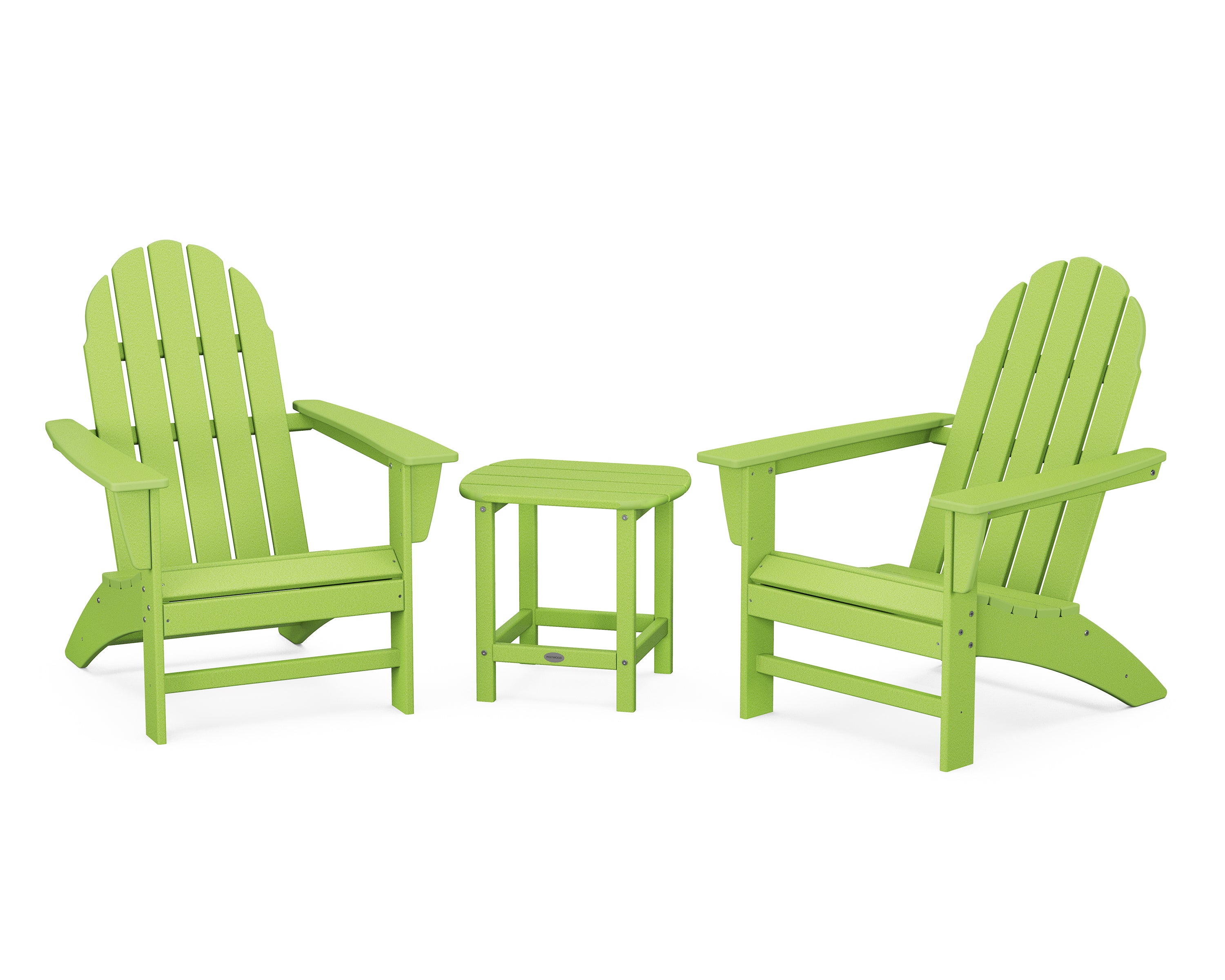POLYWOOD Vineyard 3-Piece Adirondack Set with South Beach 18" Side Table in Lime