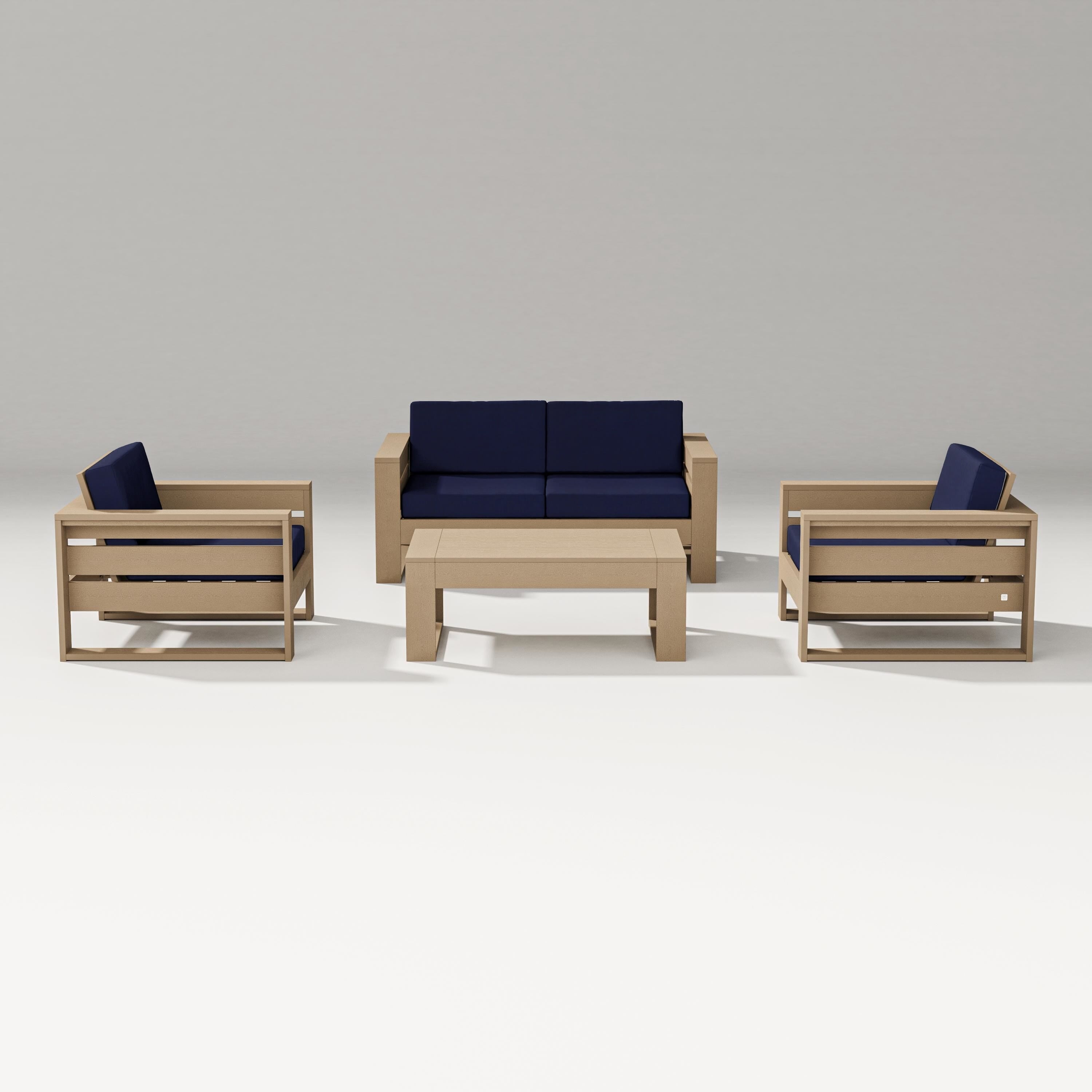 PW Designer Series Latitude 4-Piece Lounge Loveseat Set in Vintage Sahara / Navy