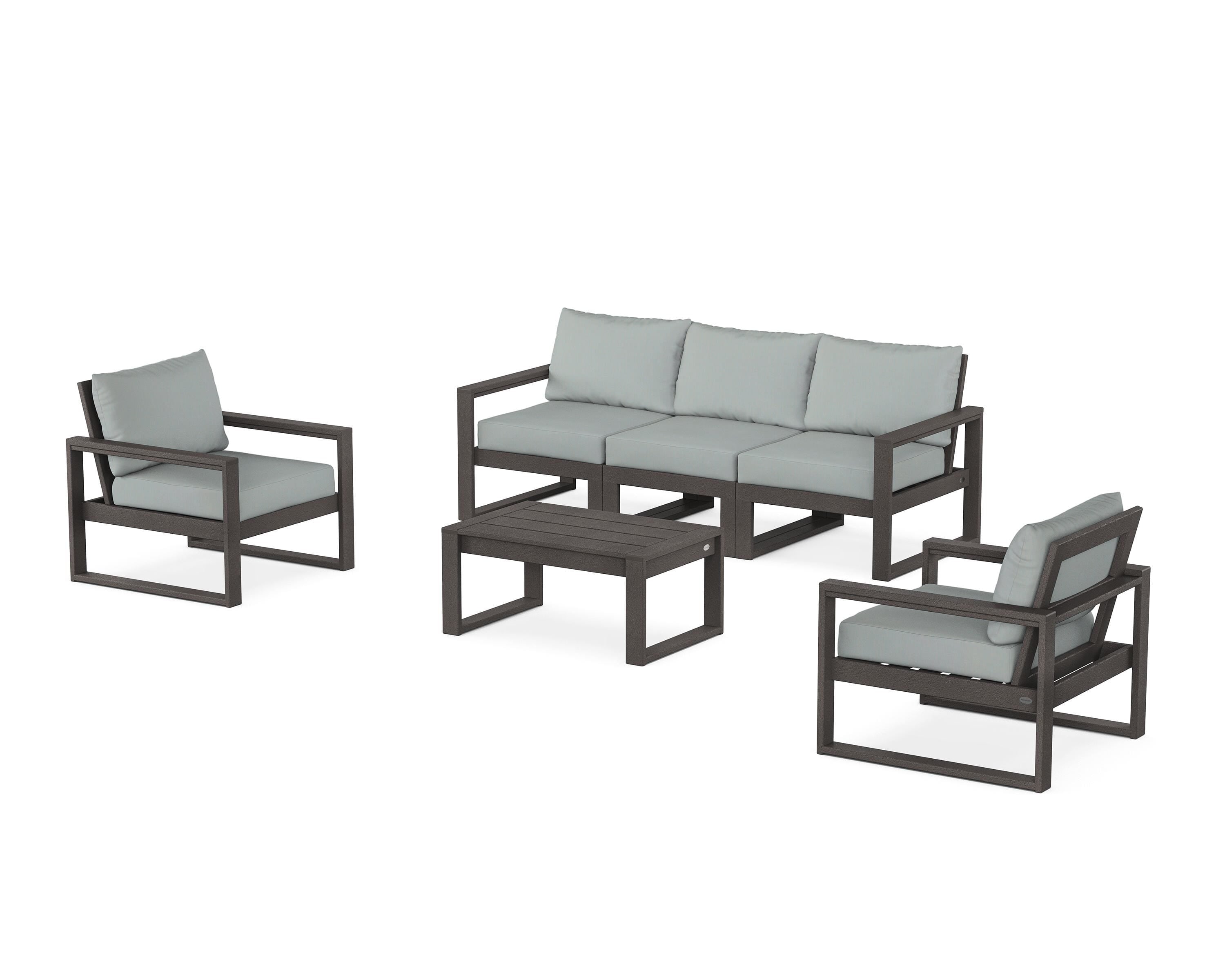 POLYWOOD EDGE Sectional 4-Piece Deep Seating Set with Sofa in Vintage Coffee / Spa