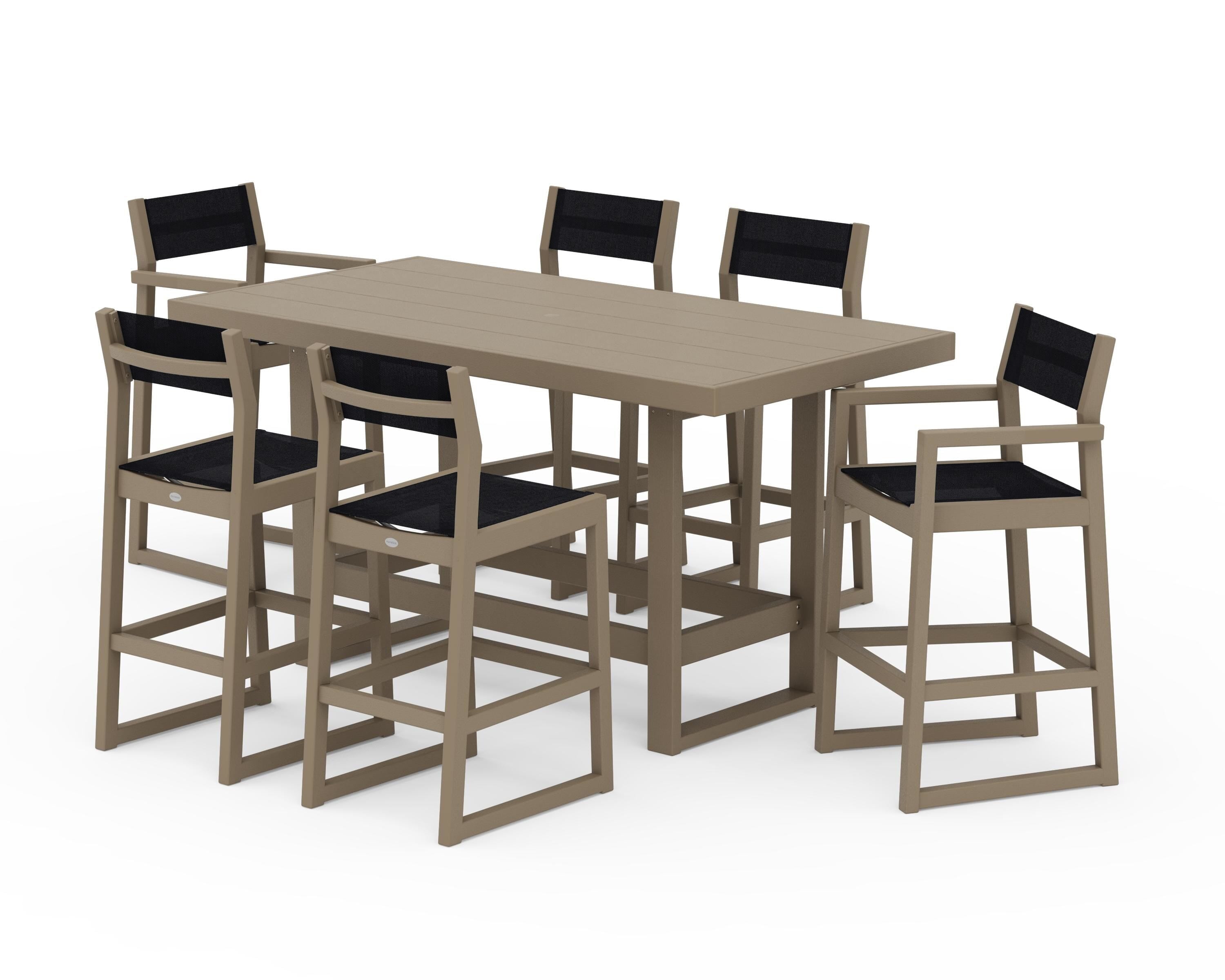 POLYWOOD EDGE Sling 7-Piece Bar Table Set in Vintage Sahara / Black Sling