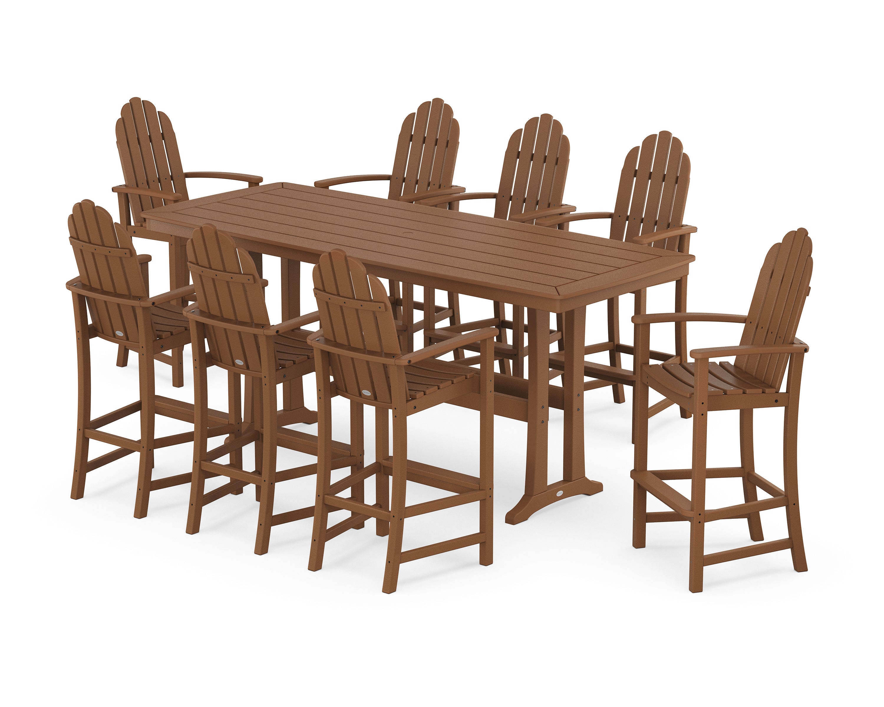 POLYWOOD Classic Adirondack 9-Piece Bar Set with Trestle Legs in Teak