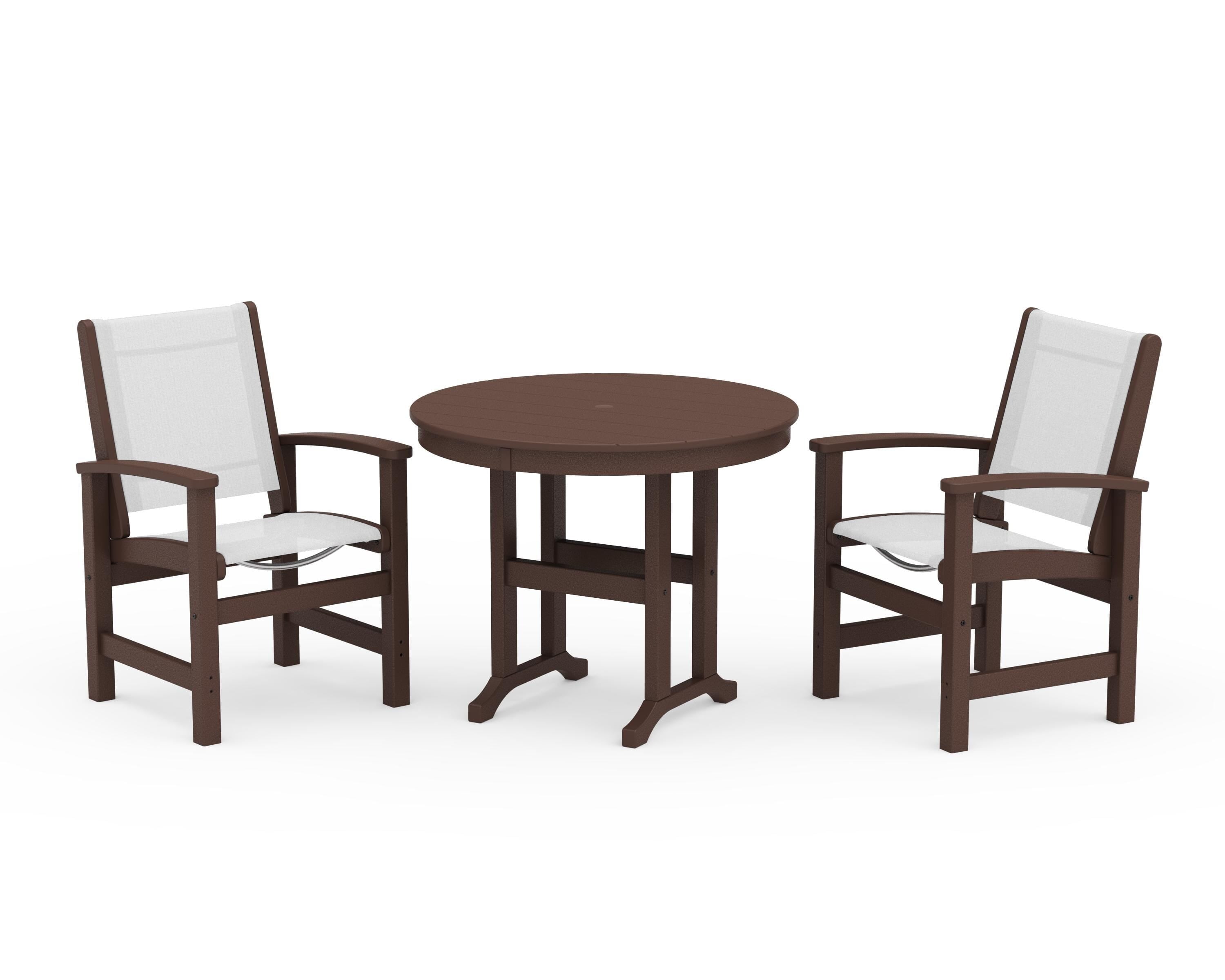POLYWOOD Coastal 3-Piece Round Dining Set in Mahogany / White Sling