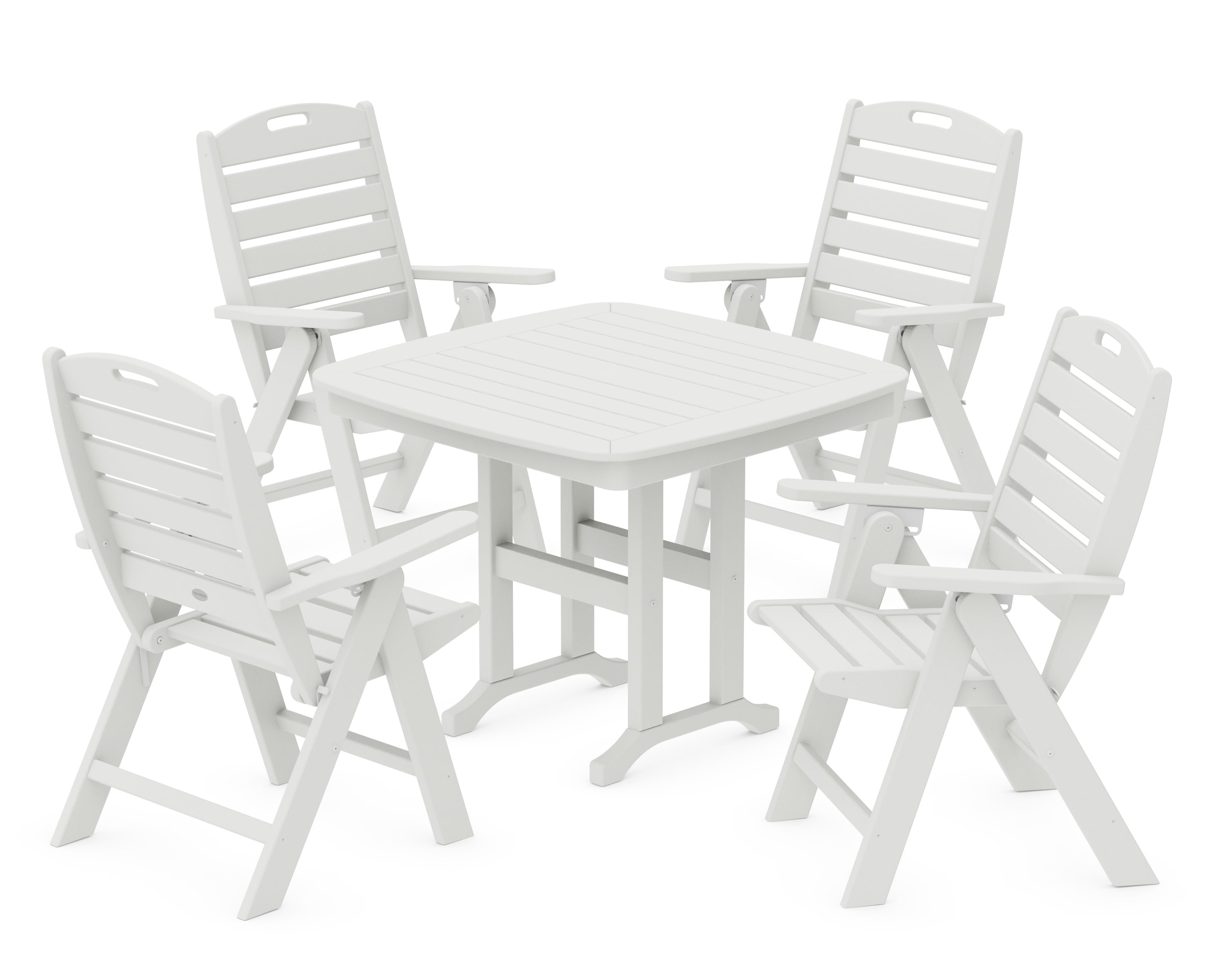POLYWOOD Nautical Folding Highback Chair 5-Piece Dining Set in Vintage White