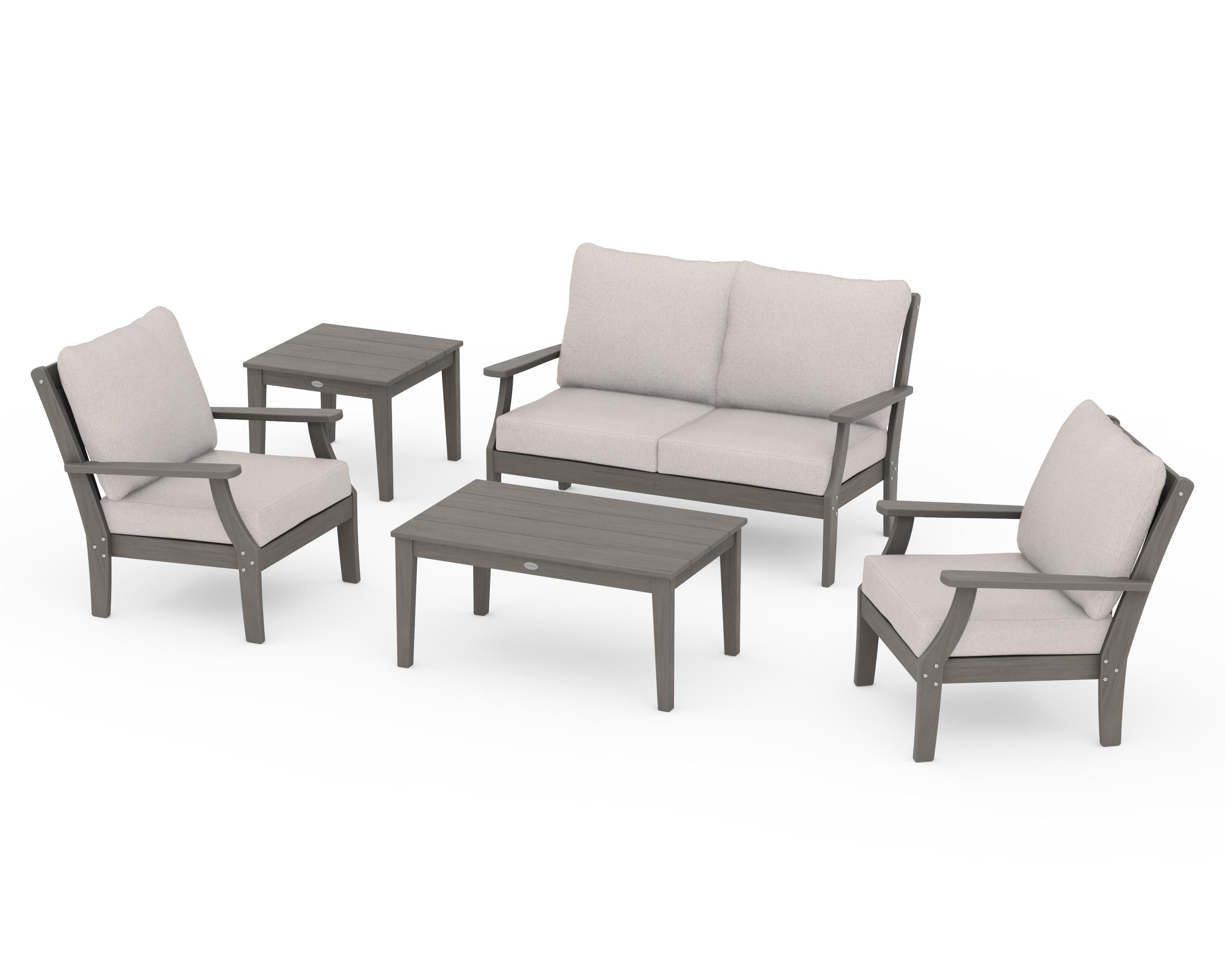 POLYWOOD Braxton 5-Piece Deep Seating Set in Driftwood / Dune Burlap
