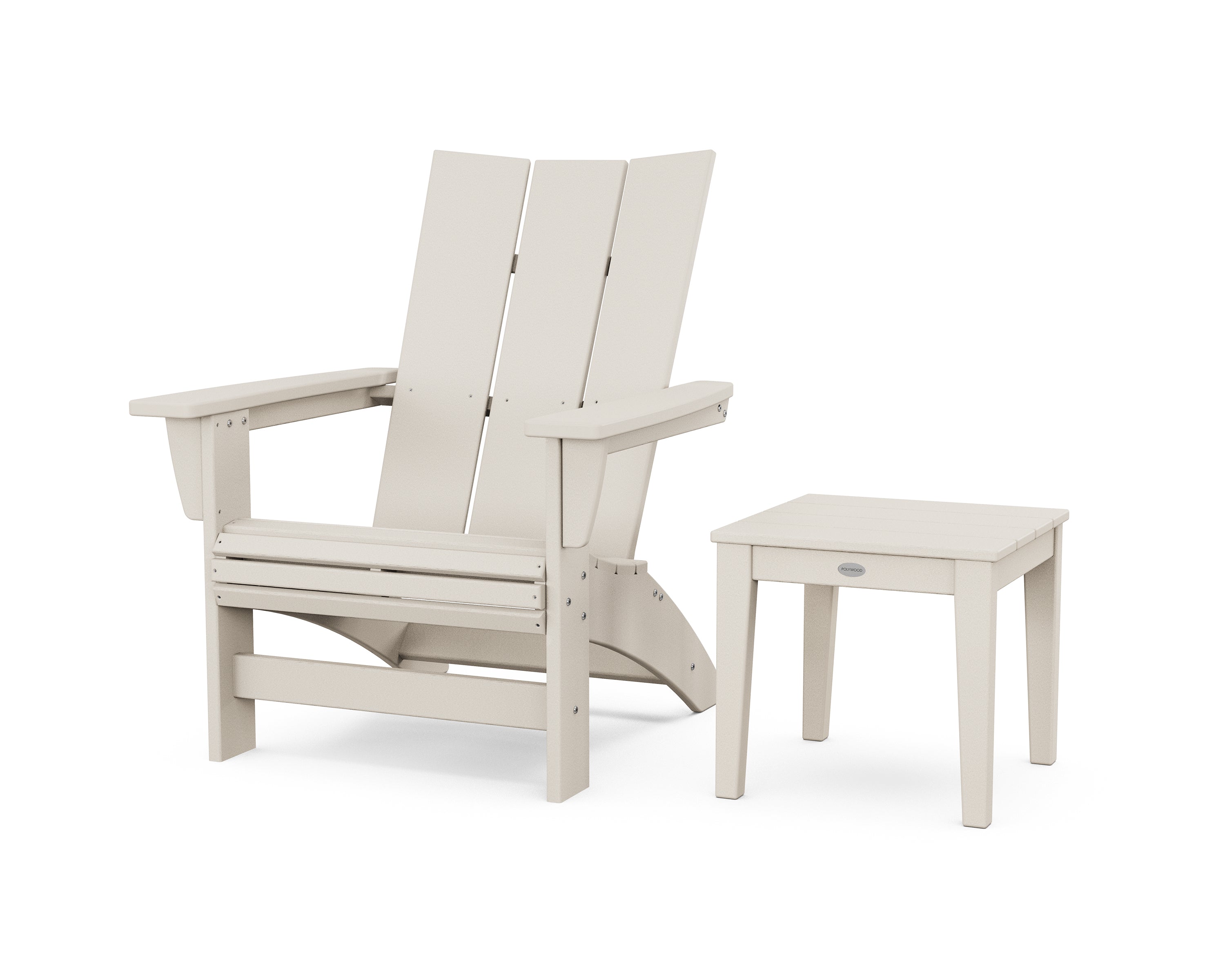 POLYWOOD Modern Grand Adirondack Chair with Side Table in Sand