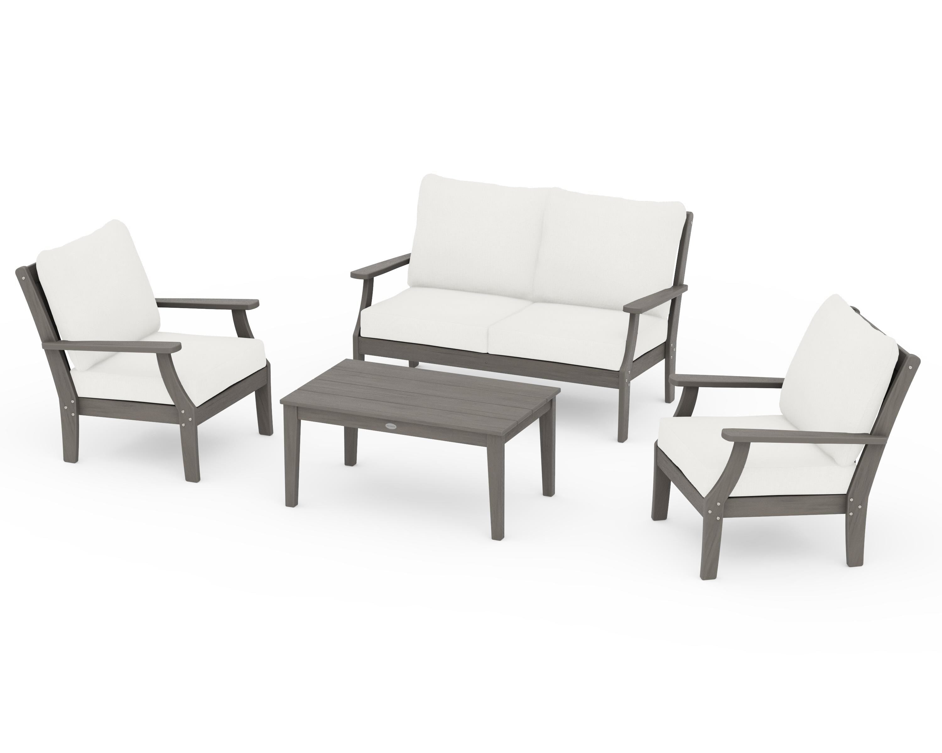 POLYWOOD Braxton 4-Piece Deep Seating Chair Set in Driftwood / Natural Linen
