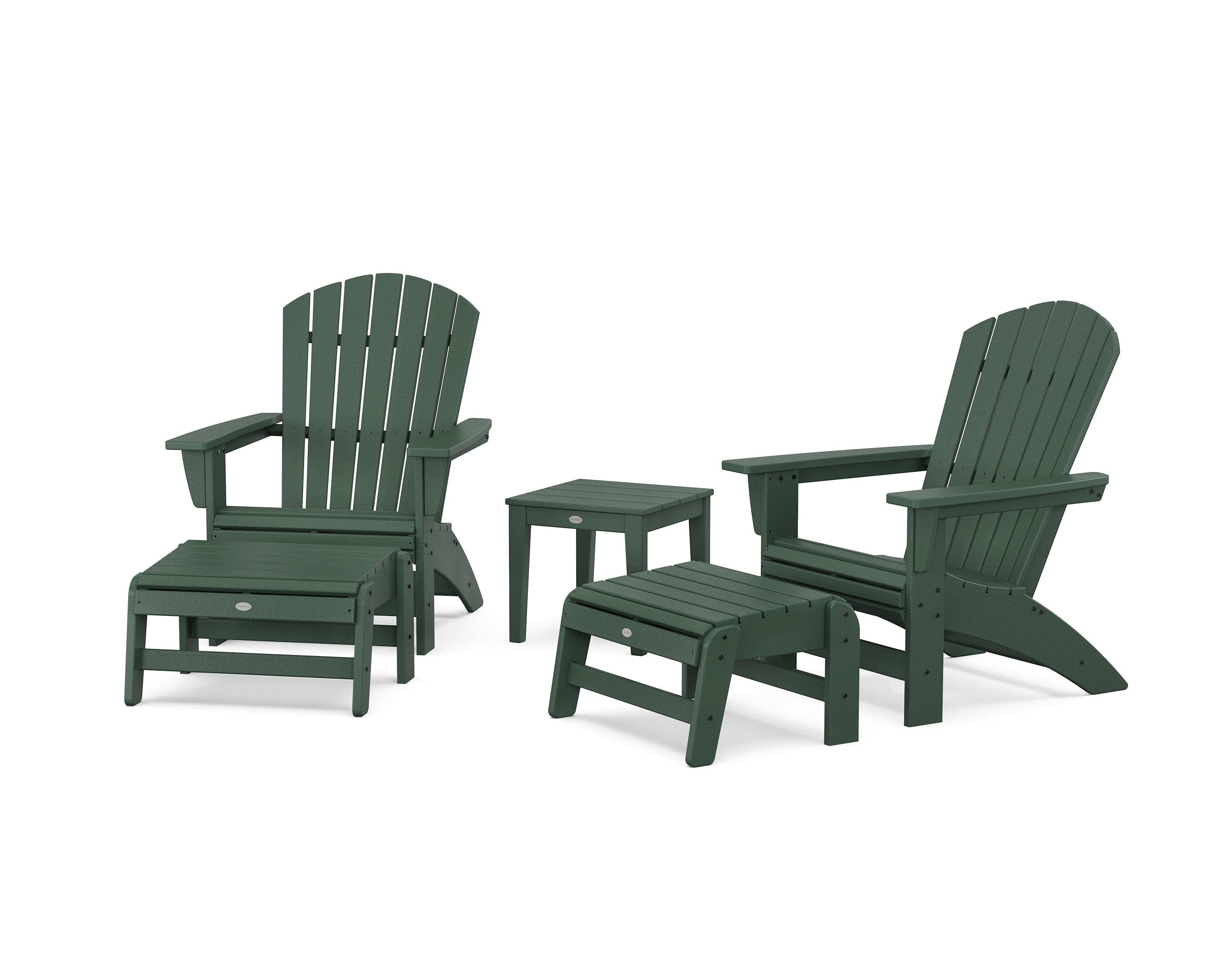 POLYWOOD 5-Piece Nautical Grand Adirondack Set with Ottomans and Side Table in Green