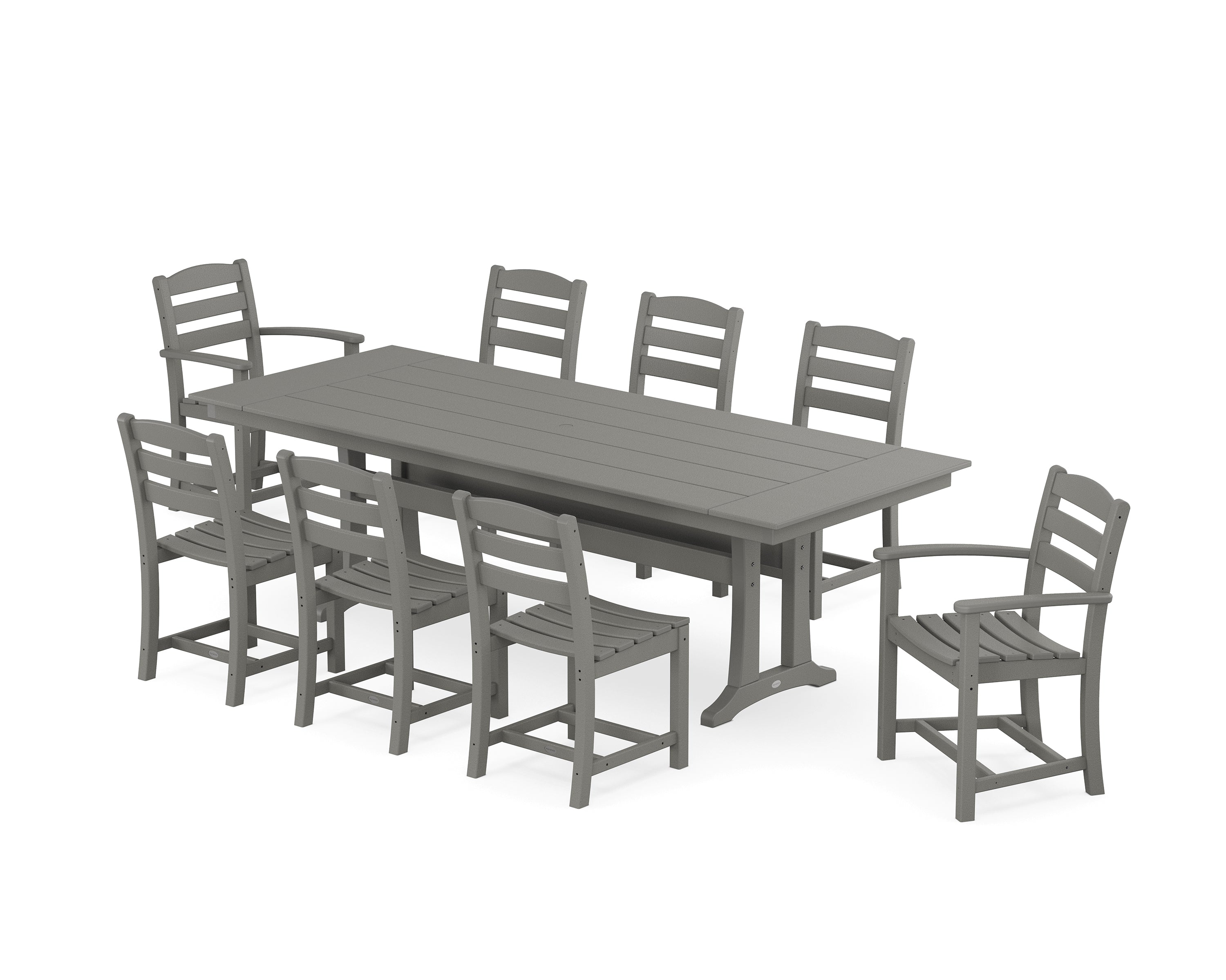 POLYWOOD La Casa Café 9-Piece Farmhouse Dining Set with Trestle Legs in Slate Grey
