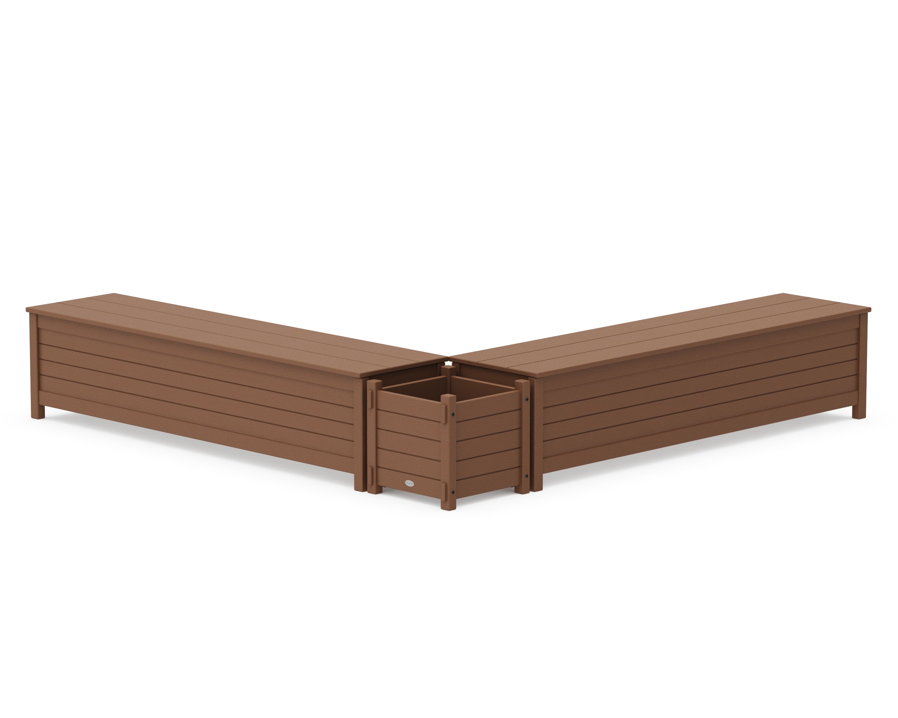 POLYWOOD 72" Nautical L- Shaped Planter Storage Bench Set in Teak