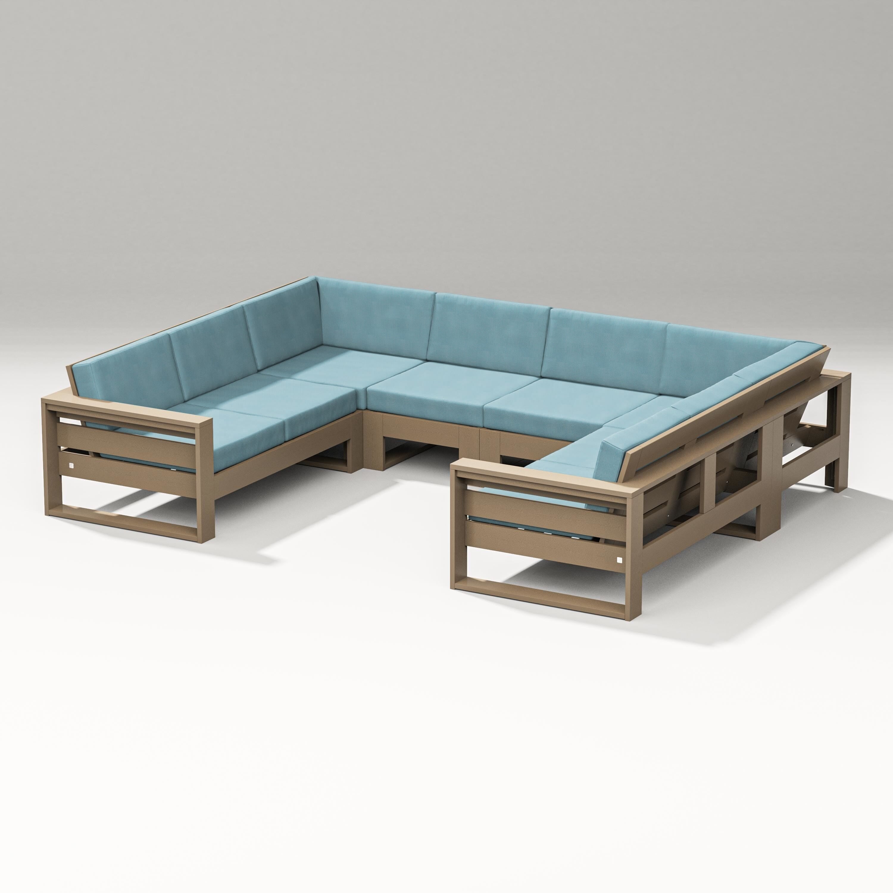 PW Designer Series Latitude U-Shaped Sectional in Vintage Sahara / Lattice Sky Blue