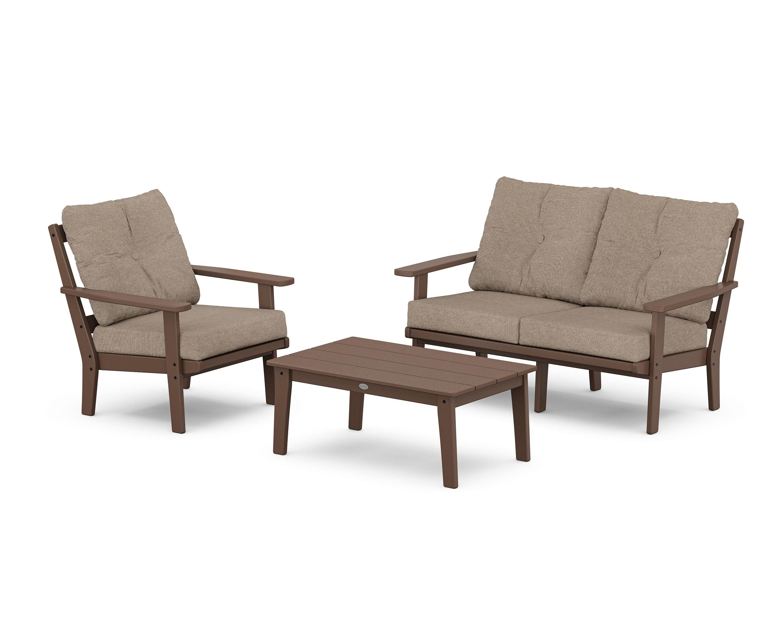 POLYWOOD Prairie 3-Piece Deep Seating Set with Loveseat in Mahogany / Spiced Burlap