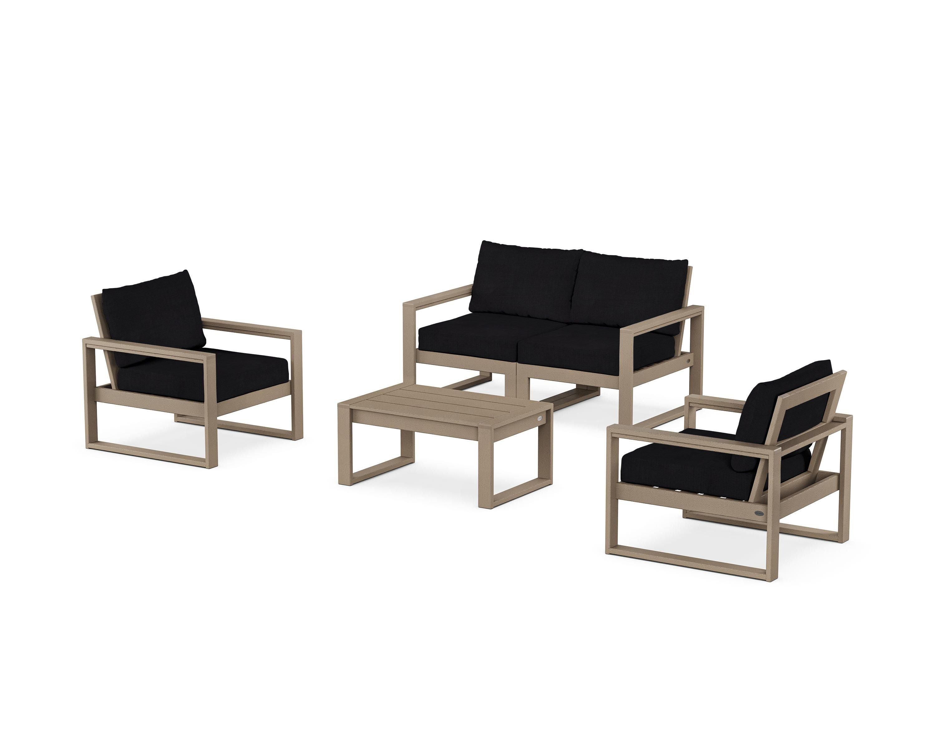 POLYWOOD EDGE Sectional 4-Piece Deep Seating Set with Loveseat in Vintage Sahara / Midnight Linen