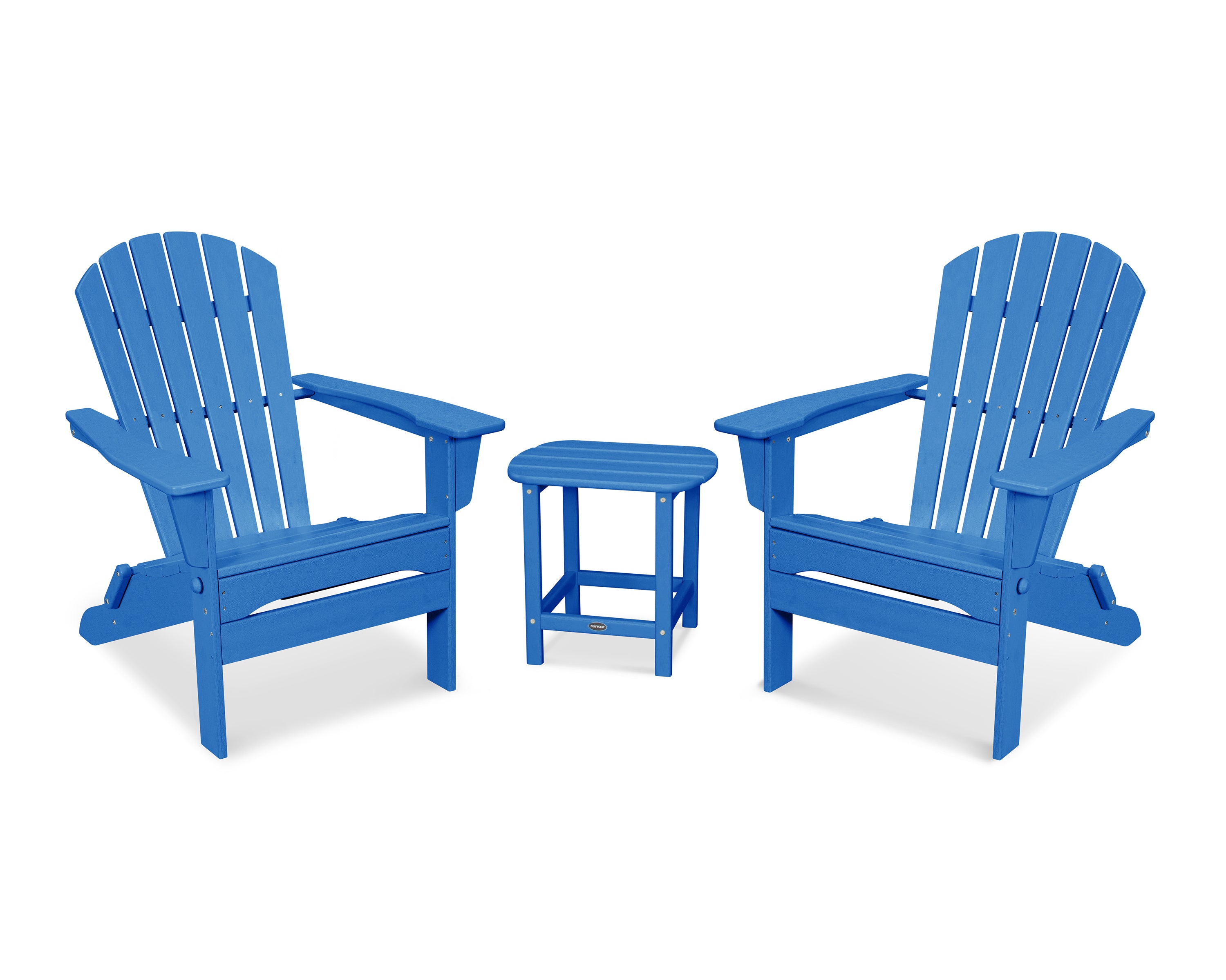 POLYWOOD South Beach 3-Piece Folding Adirondack Set in Pacific Blue