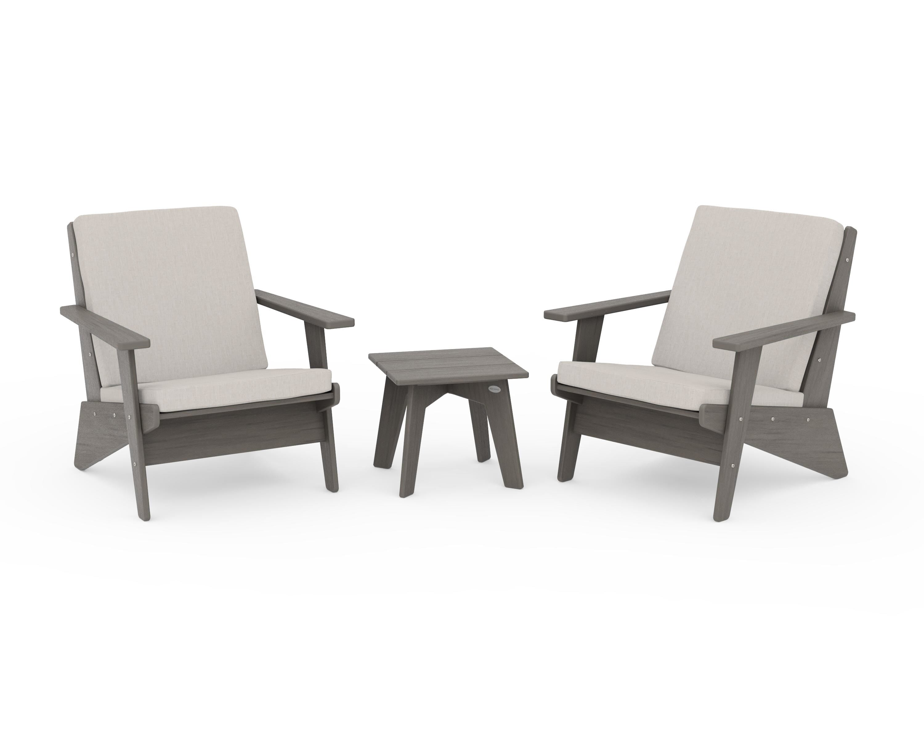 POLYWOOD Riviera Modern Lounge 3-Piece Set in Driftwood / Cast Ash