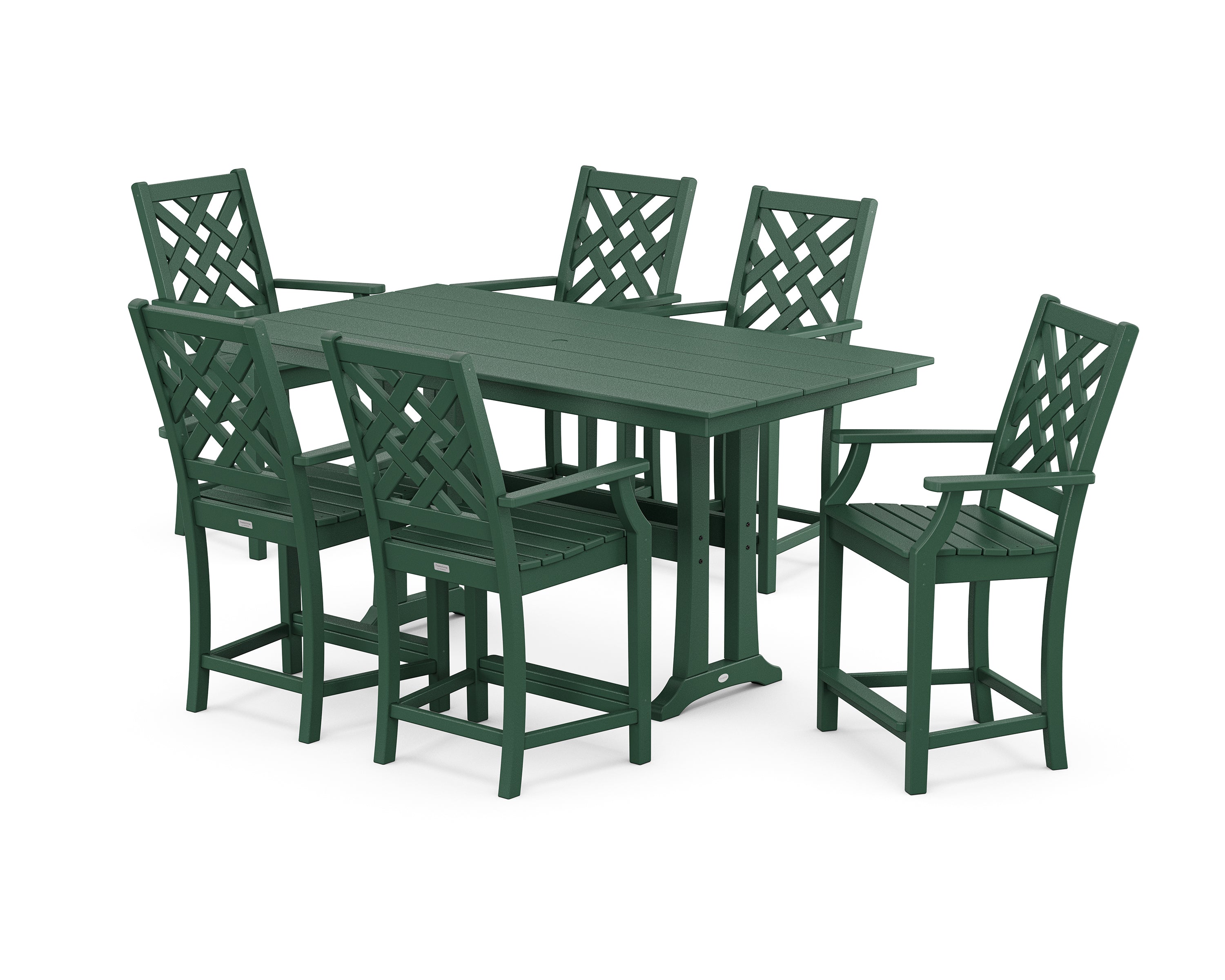 Country Living Wovendale Arm Chair 7-Piece Farmhouse Counter Set with Trestle Legs in Green